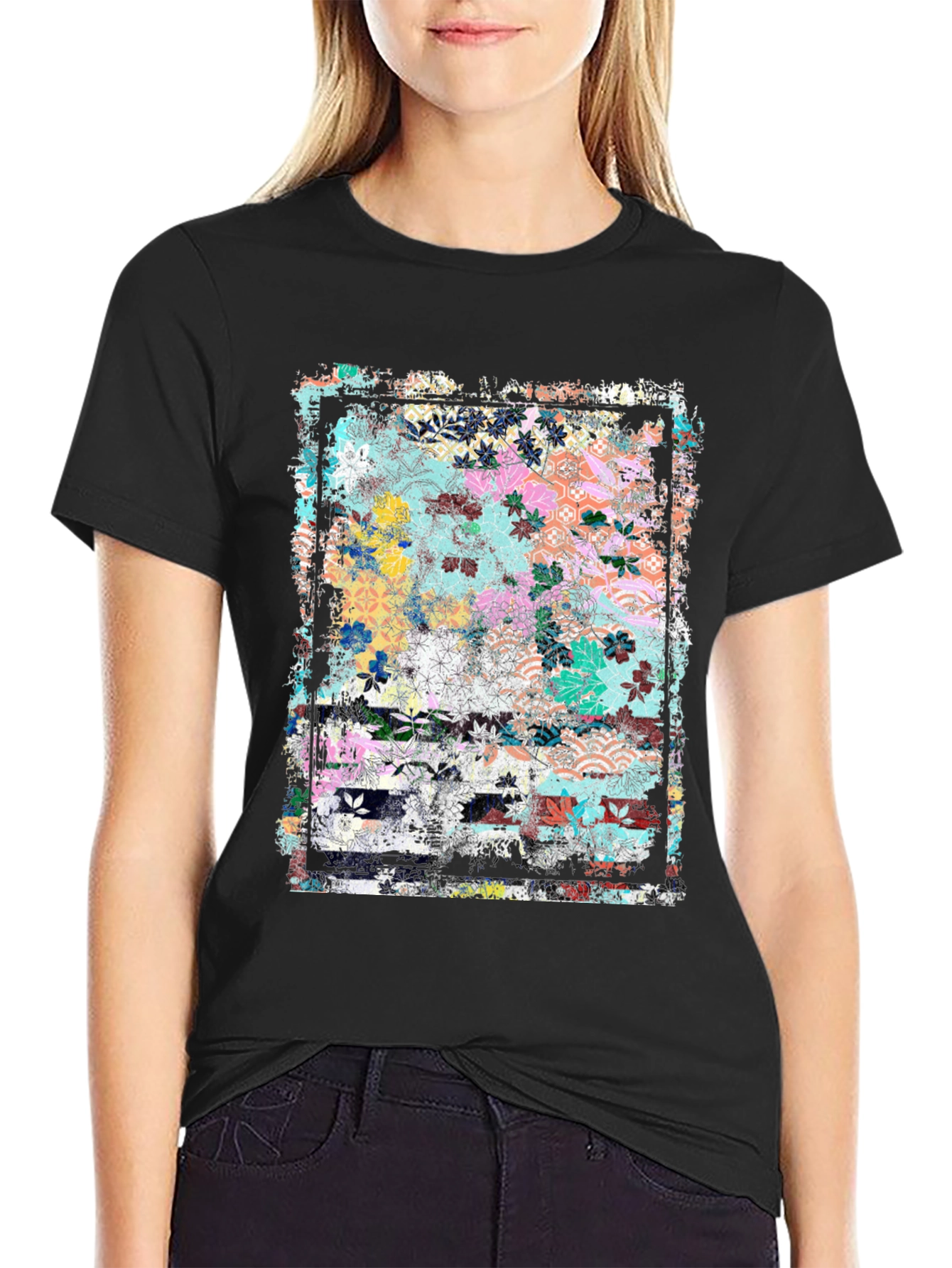 Floral Art Graphic Tee - Grunge Style