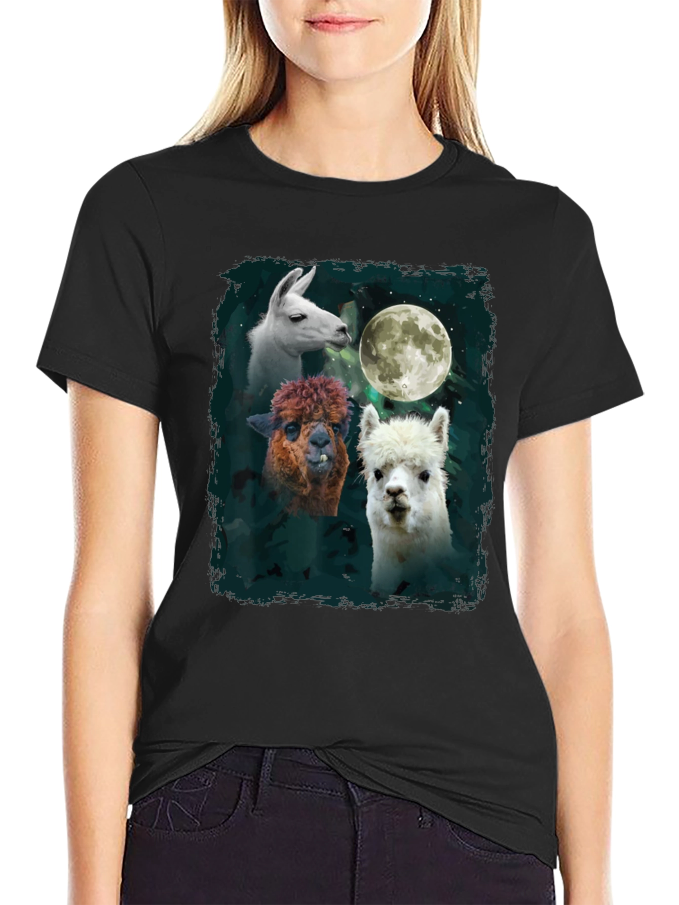 Llama Moon T-Shirt - Unique Animal Graphic Tee