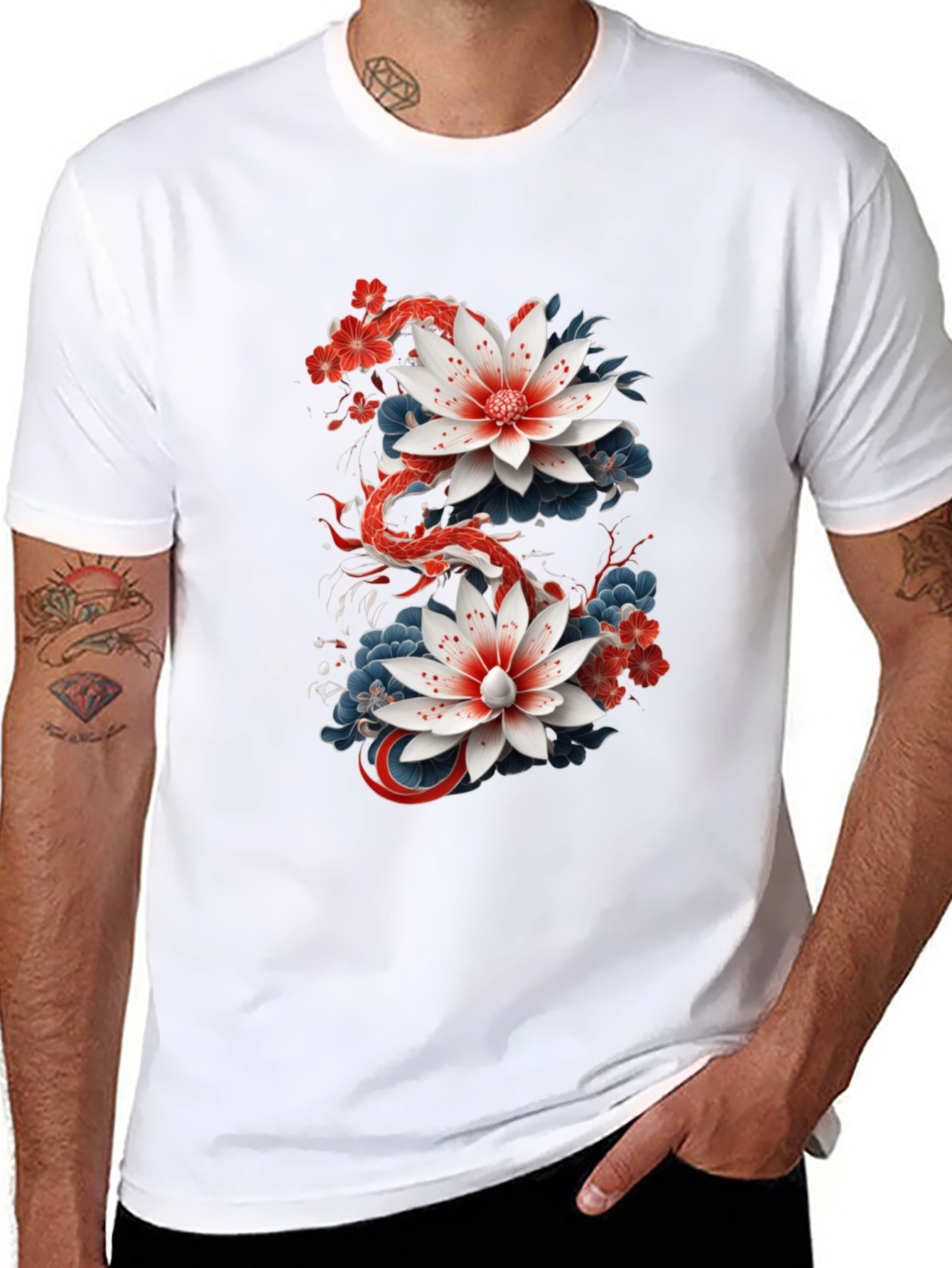 Floral Dragon Graphic Tee - Black