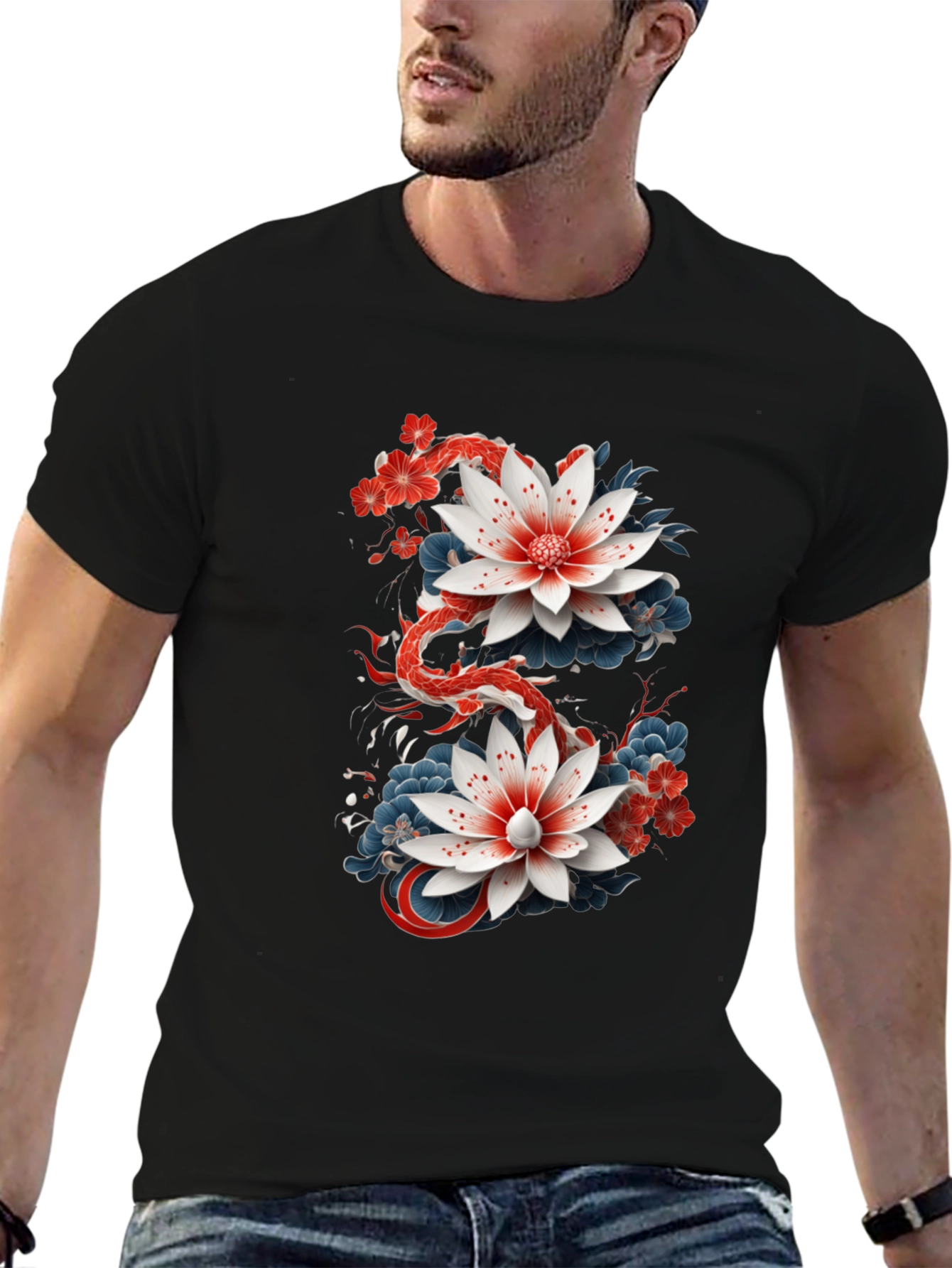 Floral Dragon Graphic Tee - Black