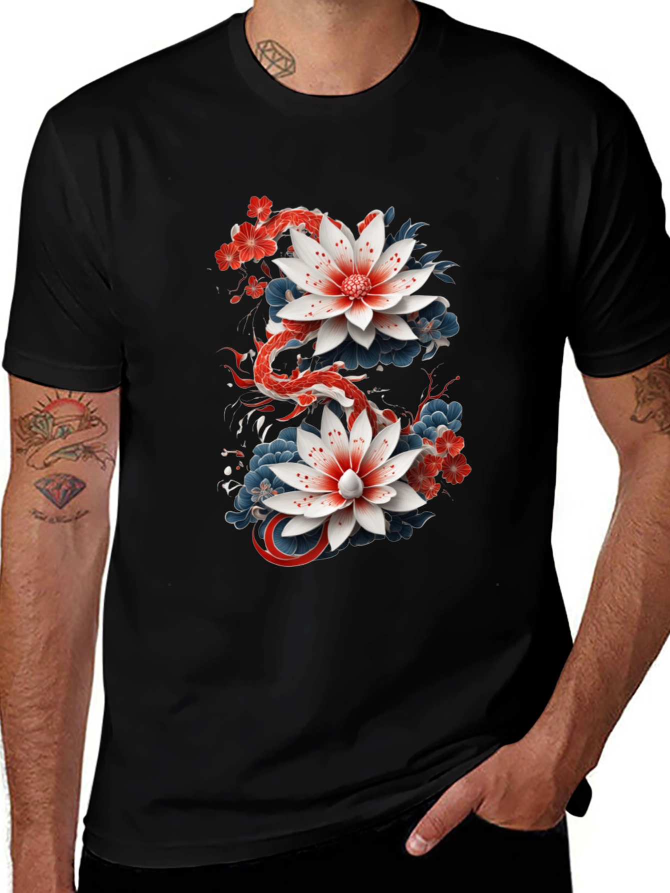Floral Dragon Graphic Tee - Black
