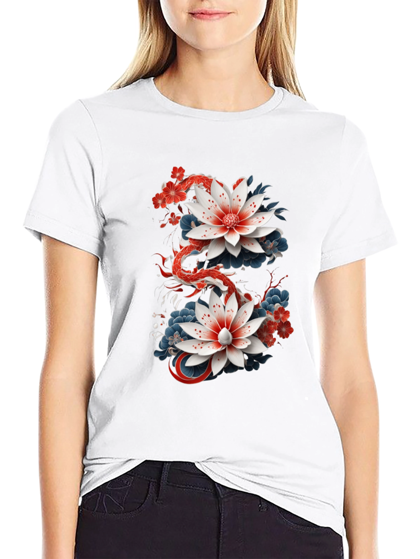 Floral Dragon Graphic Tee - Black