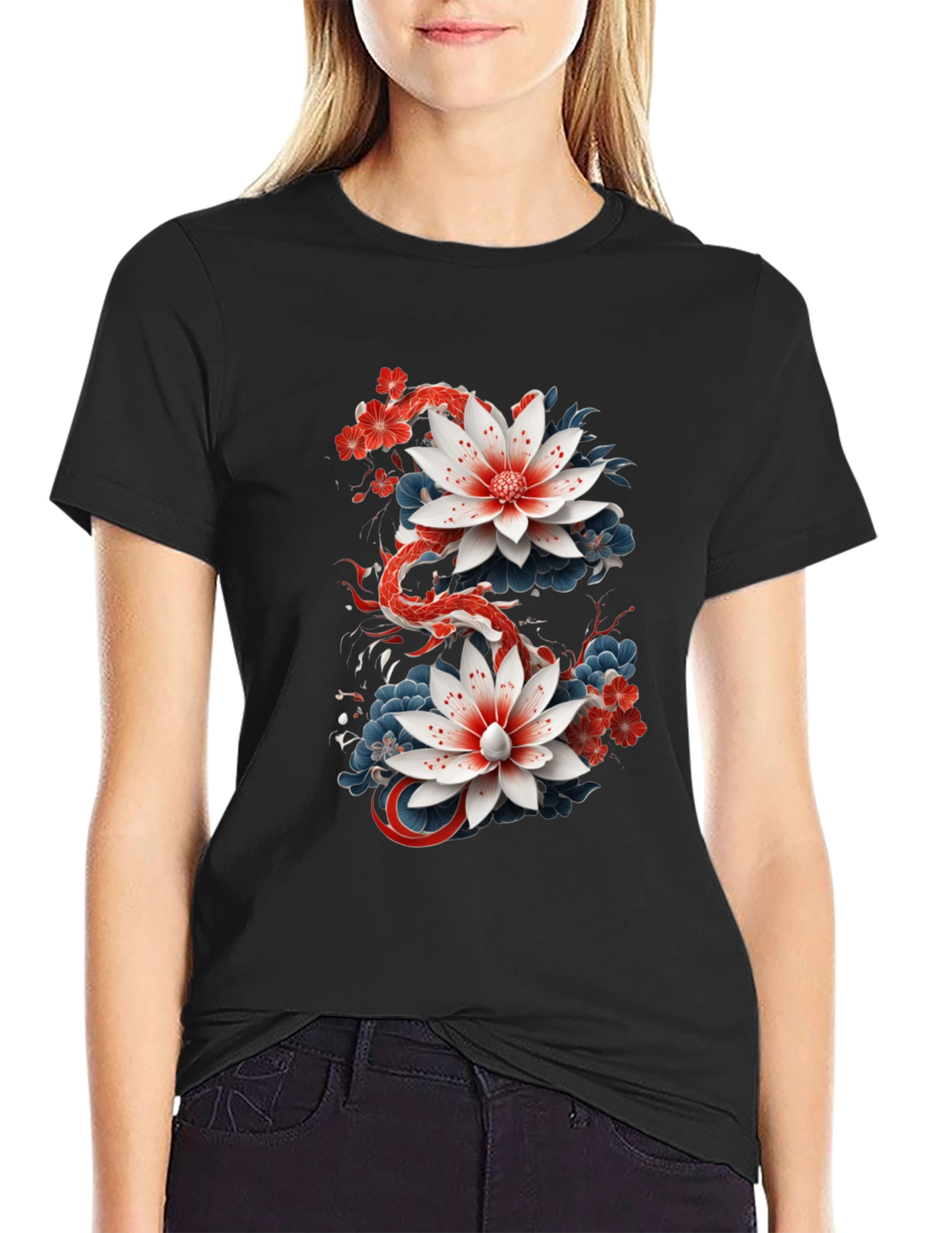 Floral Dragon Graphic Tee - Black
