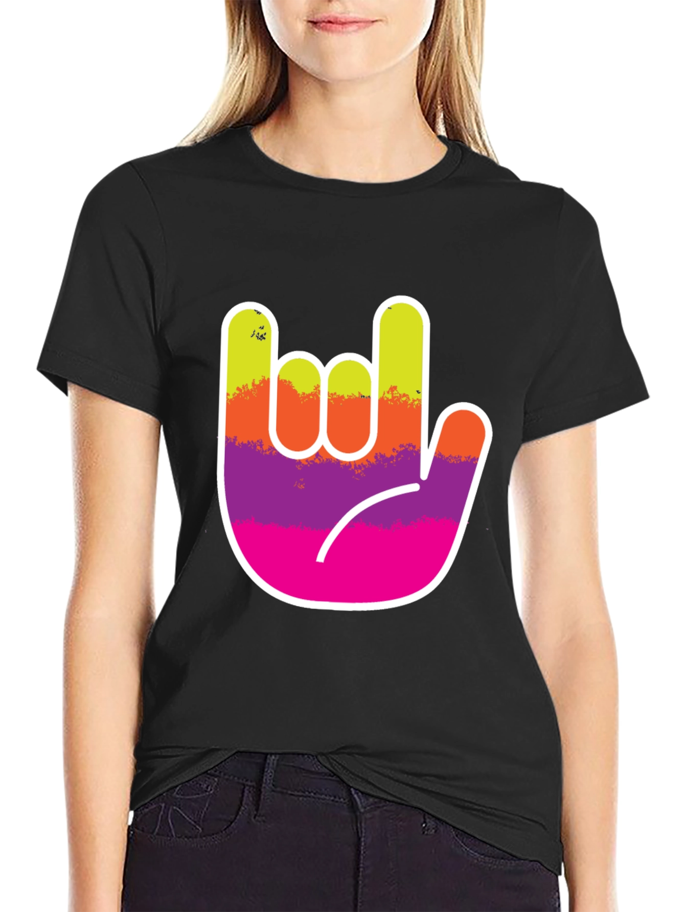 Rock On Hand Graphic Tee - Black