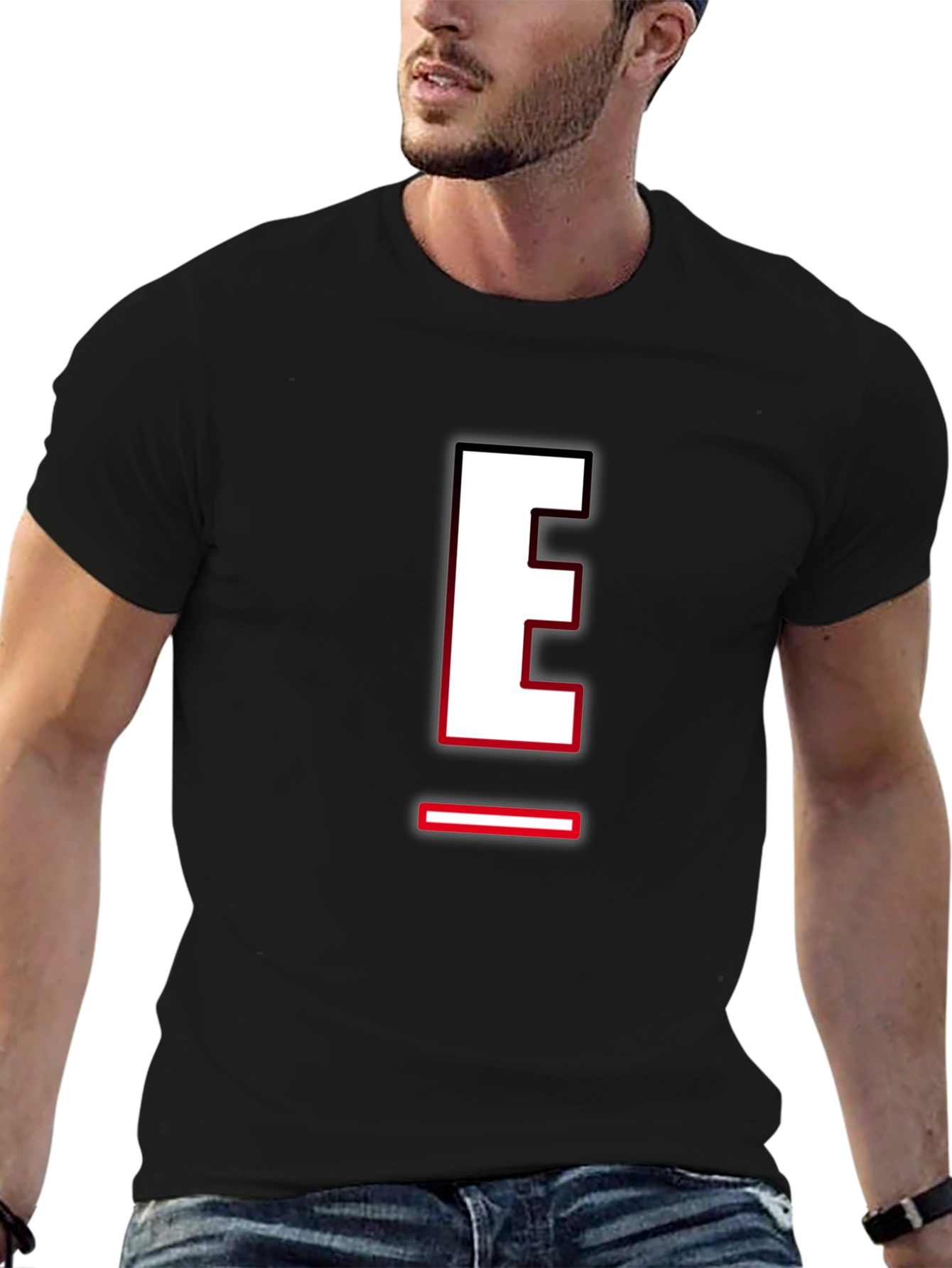 Letter E Graphic T-Shirt - Black