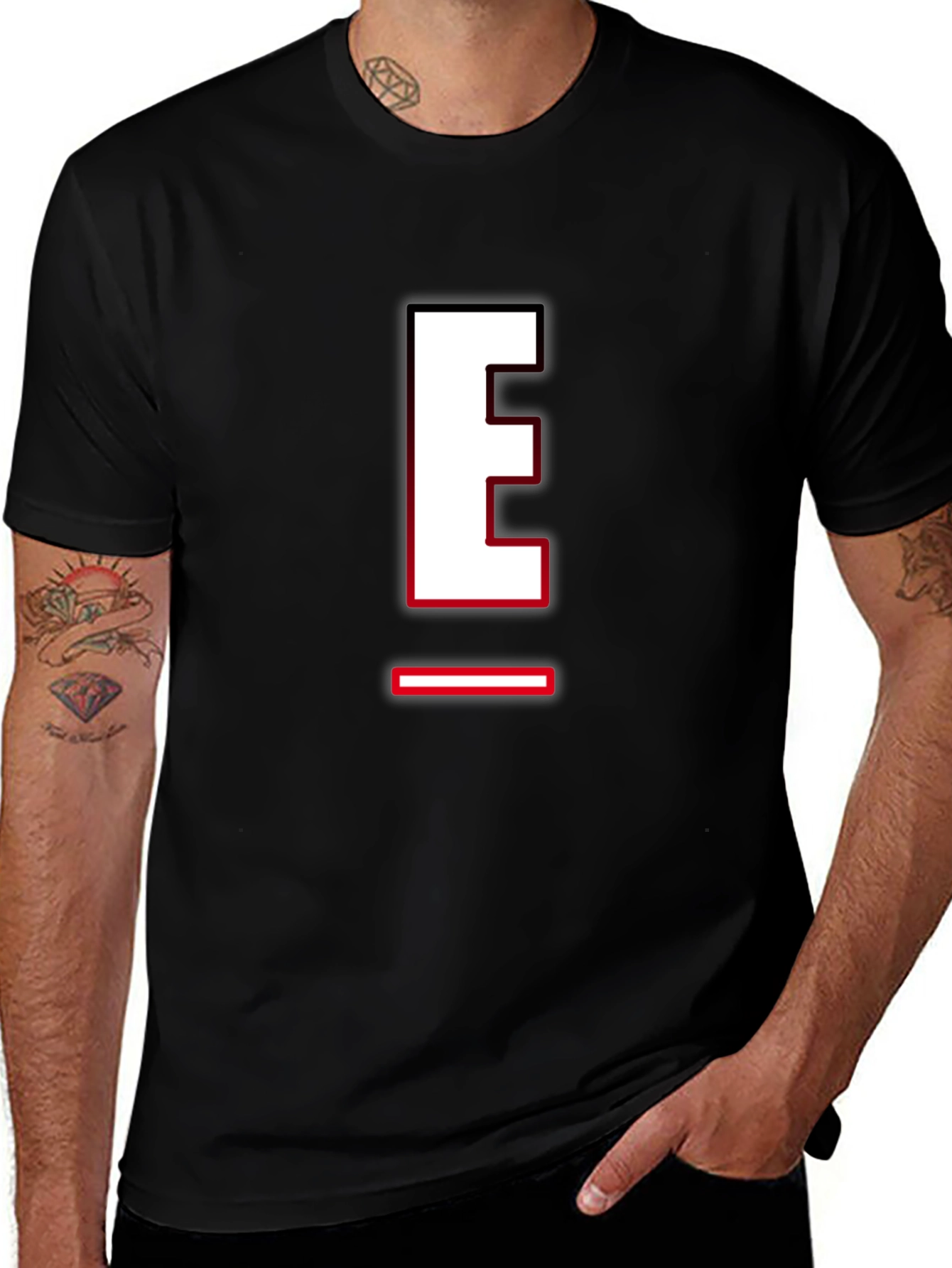 Letter E Graphic T-Shirt - Black