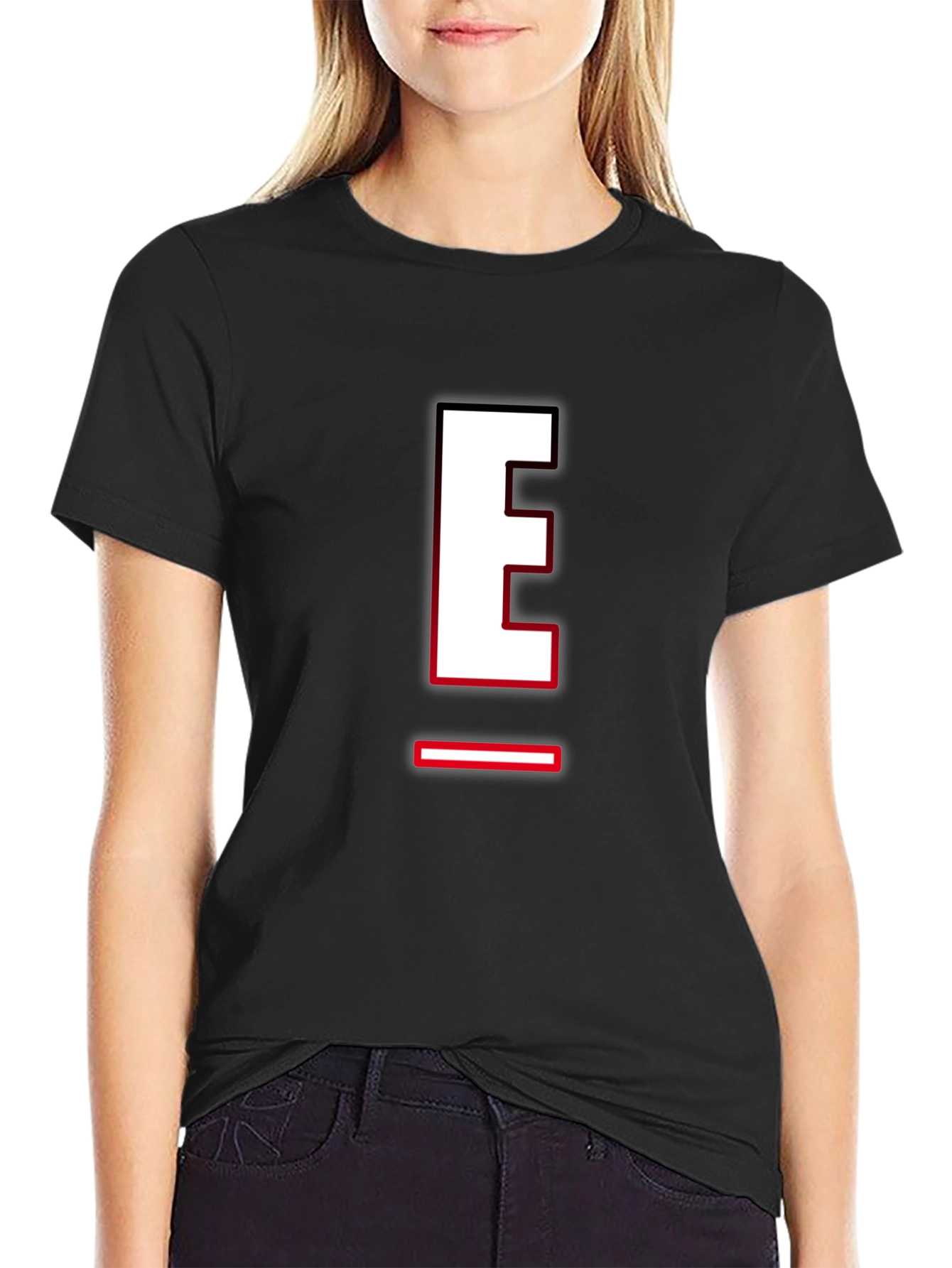 Letter E Graphic T-Shirt - Black
