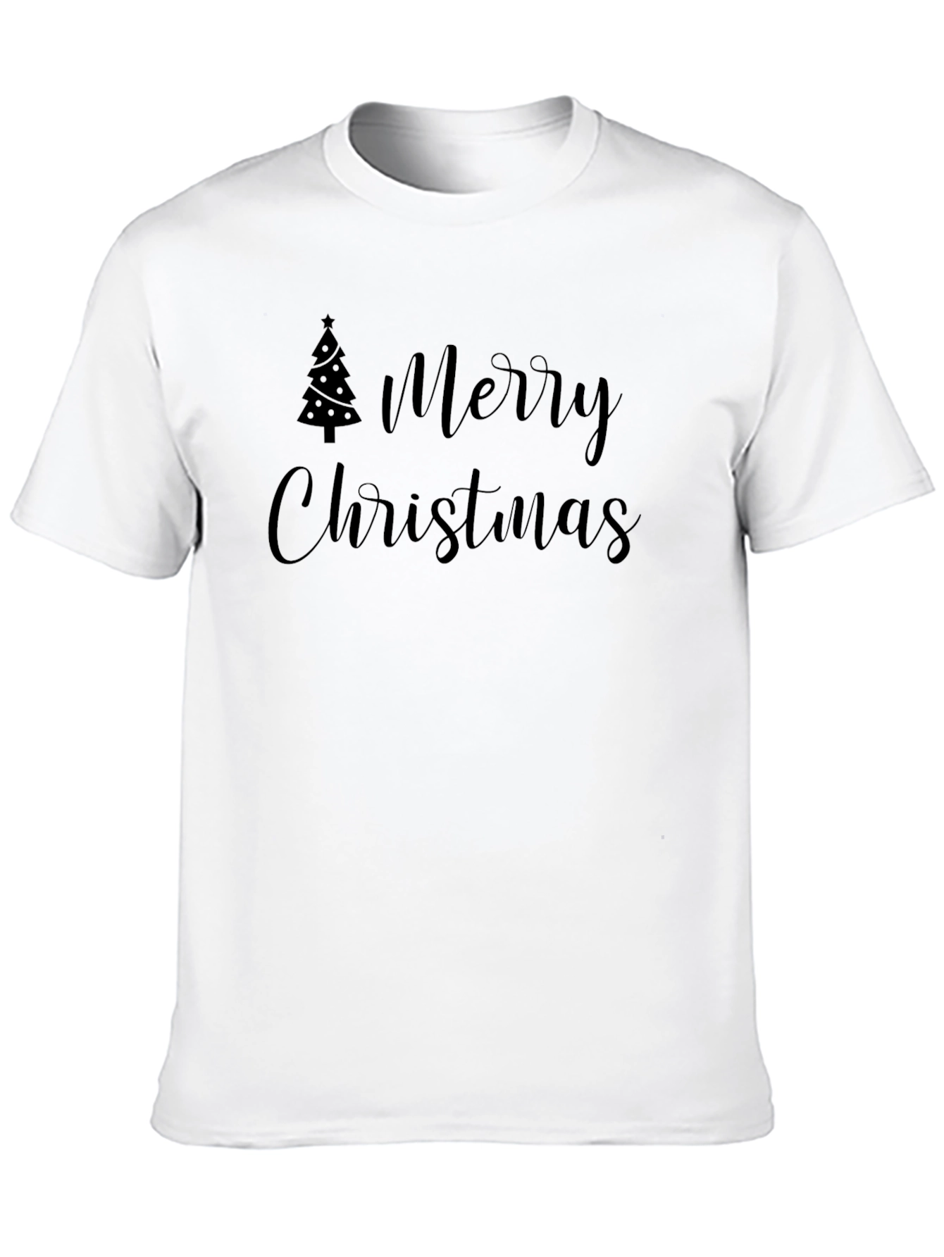 Merry Christmas Tree Graphic Tee - Black Holiday Shirt