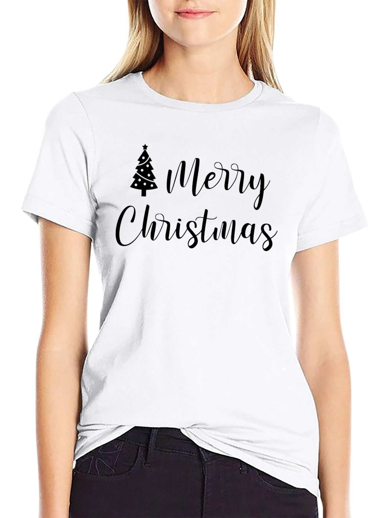 Merry Christmas Tree Graphic Tee - Black Holiday Shirt