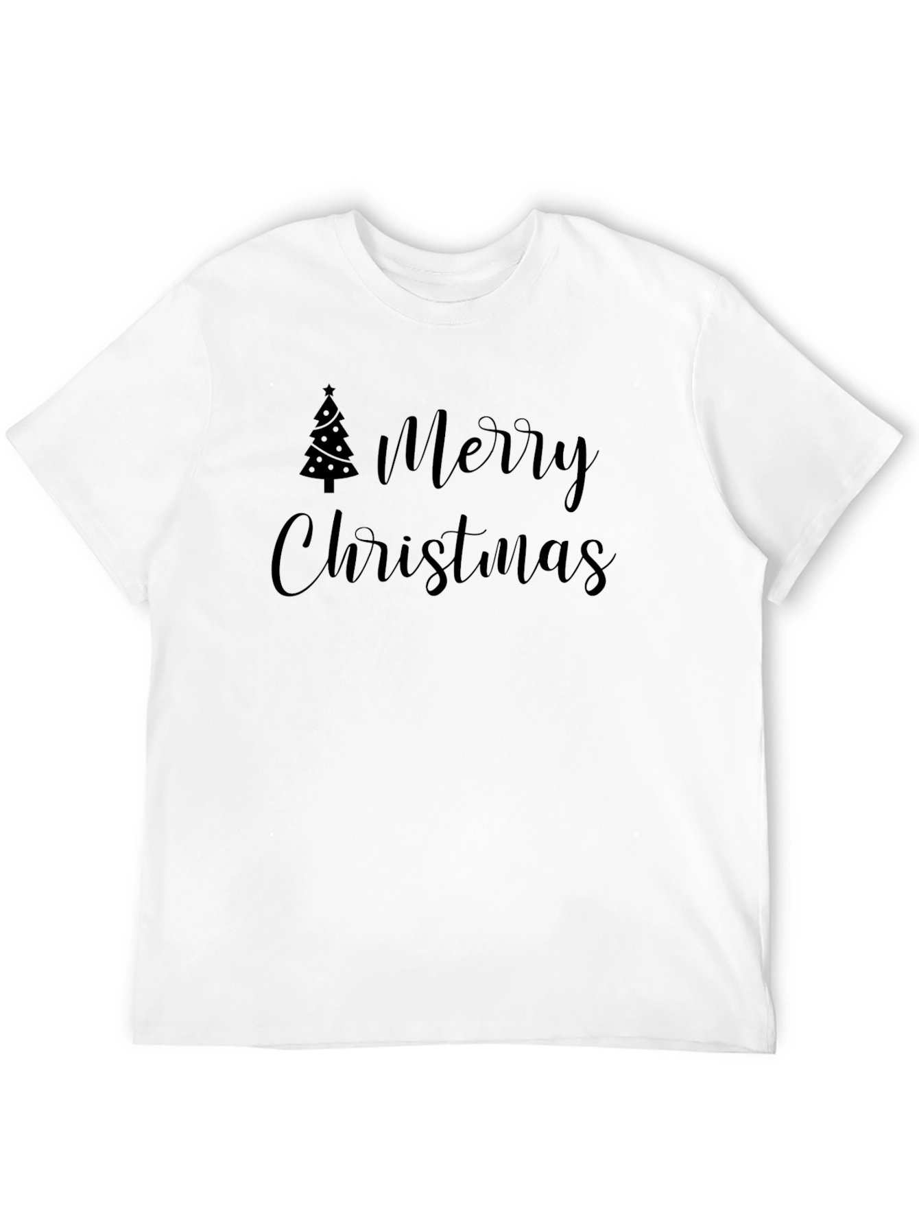 Merry Christmas Tree Graphic Tee - Black Holiday Shirt