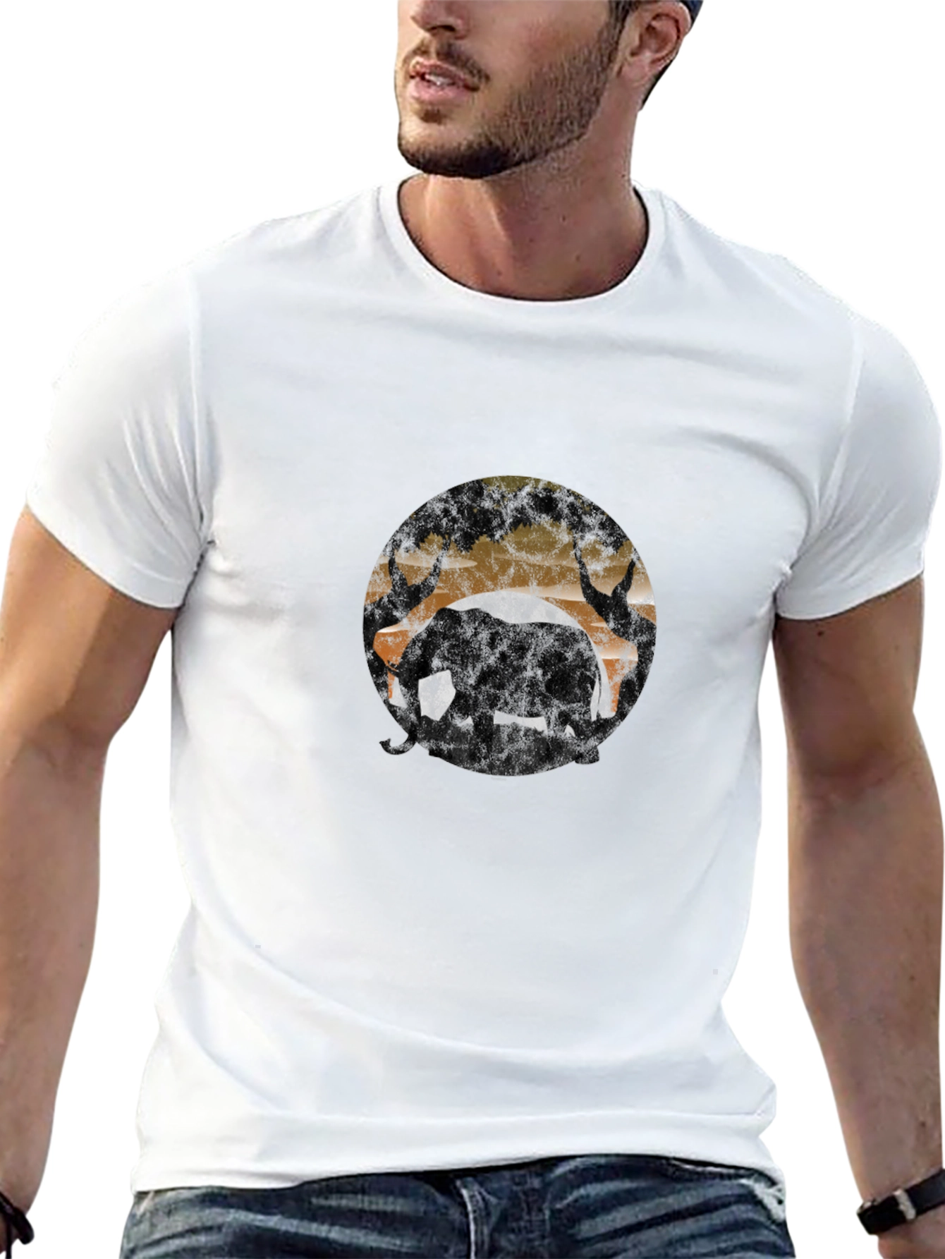 Elephant Silhouette Graphic Tee - Black Cotton Blend T-Shirt