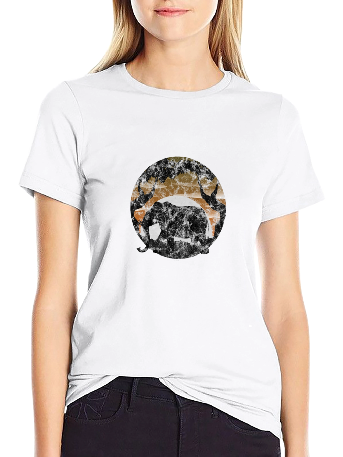 Elephant Silhouette Graphic Tee - Black Cotton Blend T-Shirt