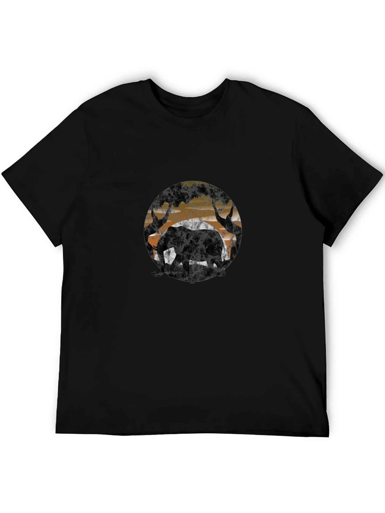Elephant Silhouette Graphic Tee - Black Cotton Blend T-Shirt