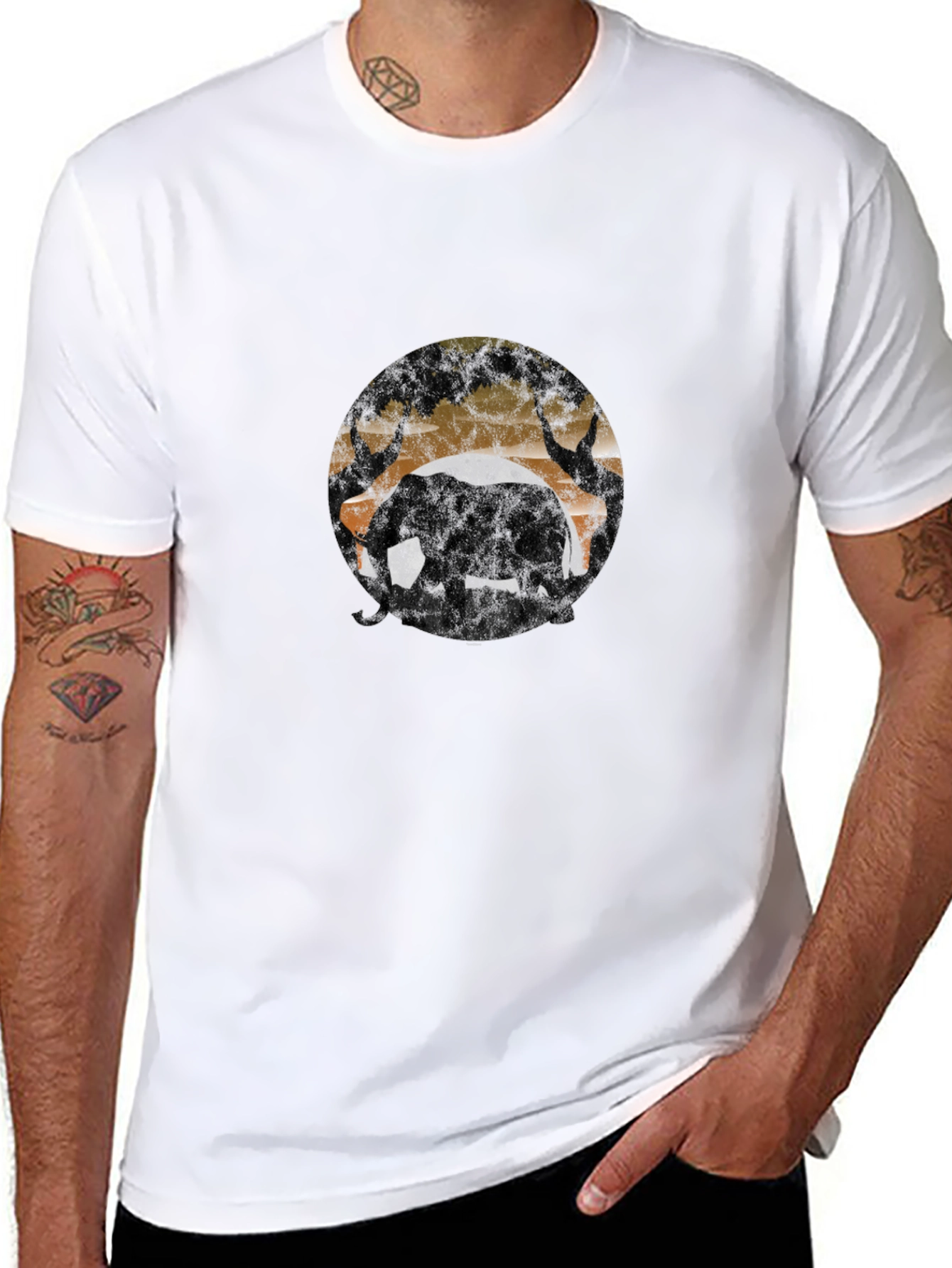 Elephant Silhouette Graphic Tee - Black Cotton Blend T-Shirt