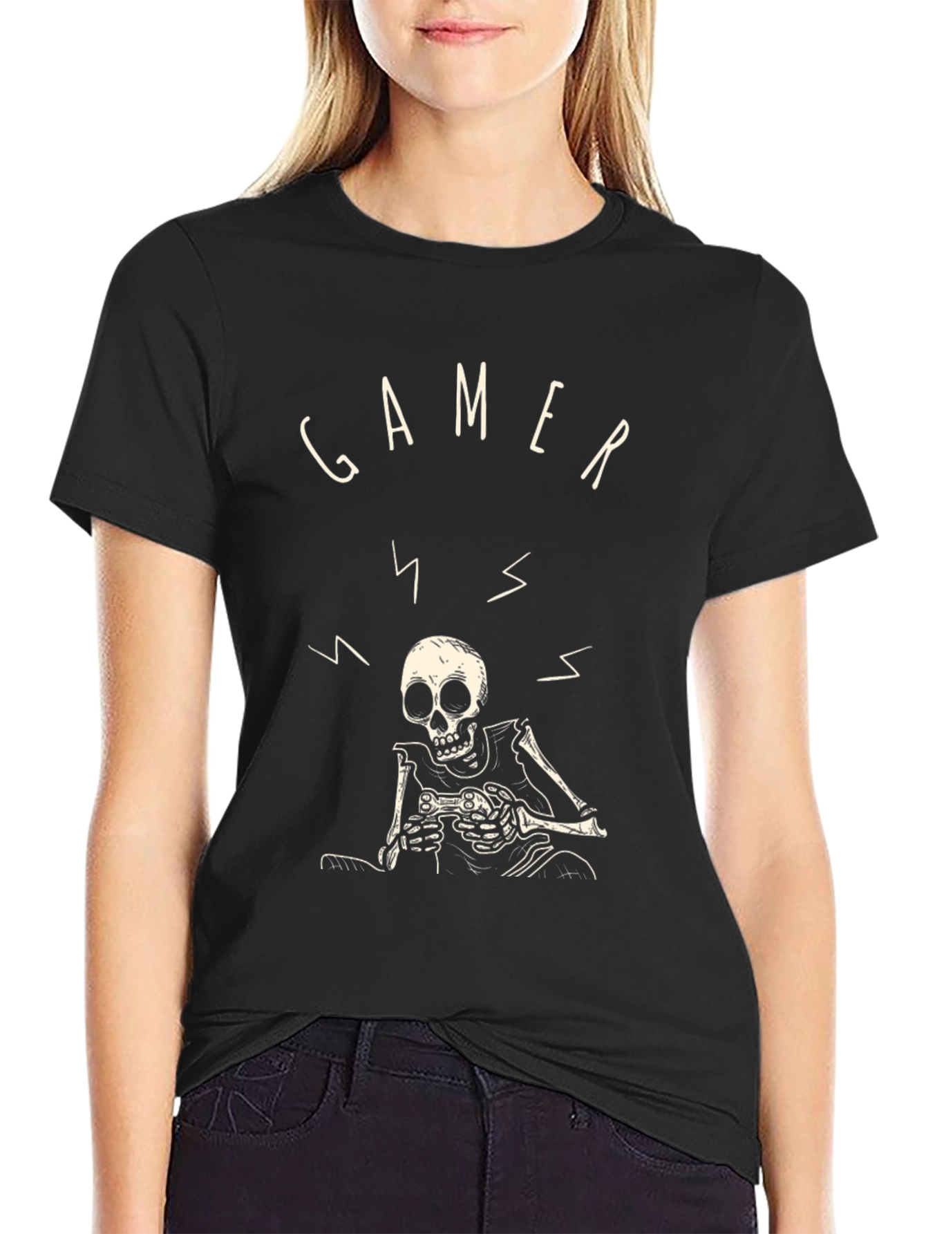 Gamer Skeleton Graphic Tee - Black