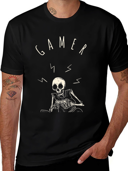 Gamer Skeleton Graphic Tee - Black