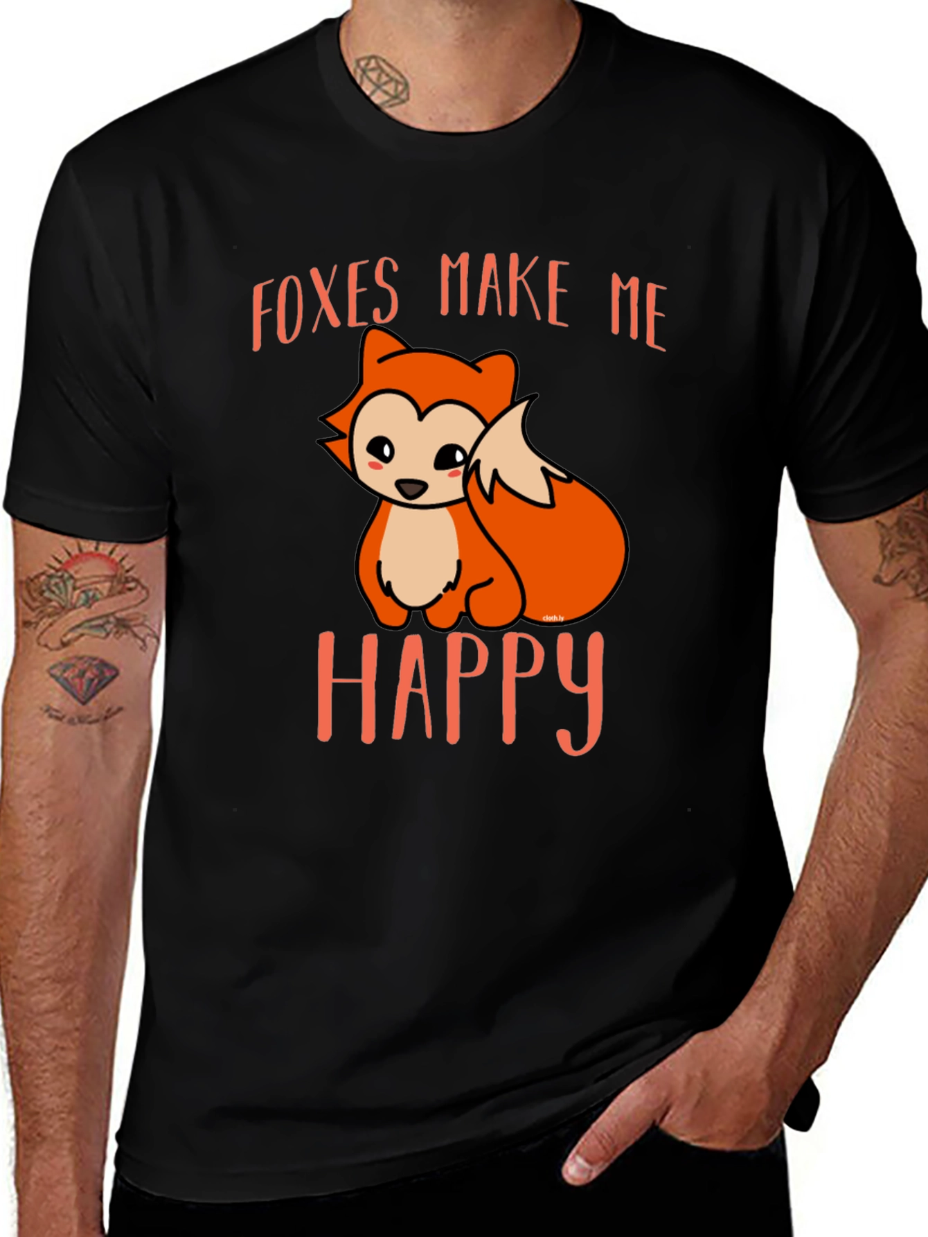 Foxes Make Me Happy Black T-Shirt