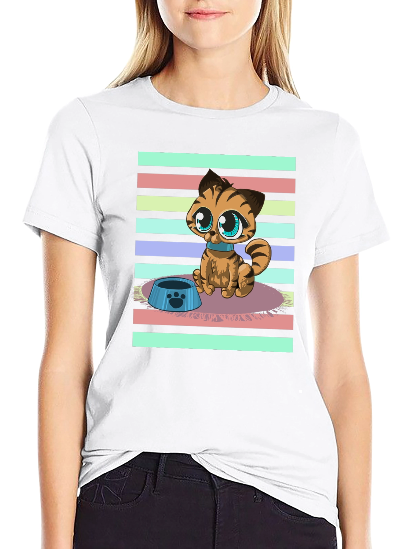 Cute Cartoon Cat Graphic T-Shirt