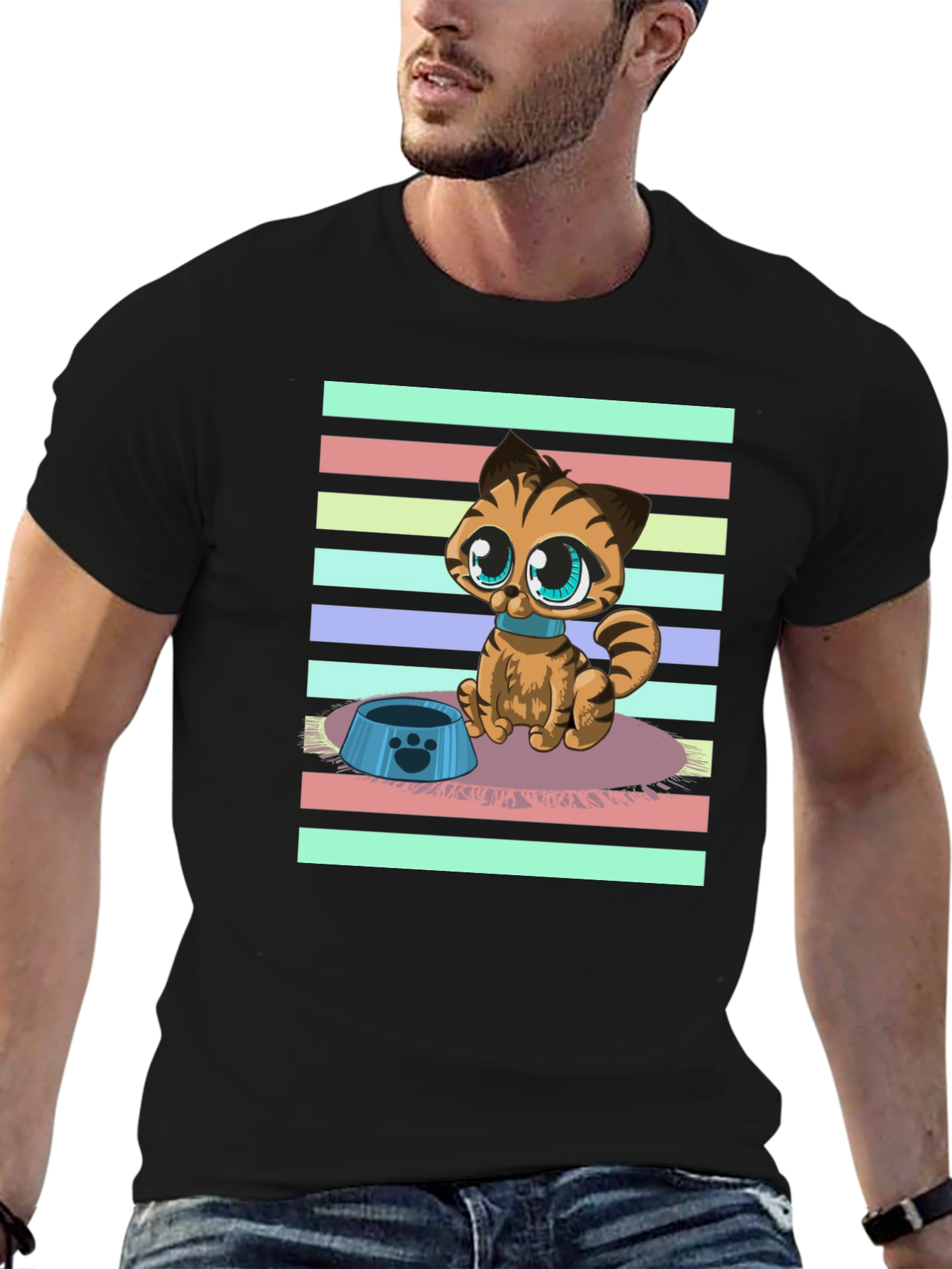 Cute Cartoon Cat Graphic T-Shirt
