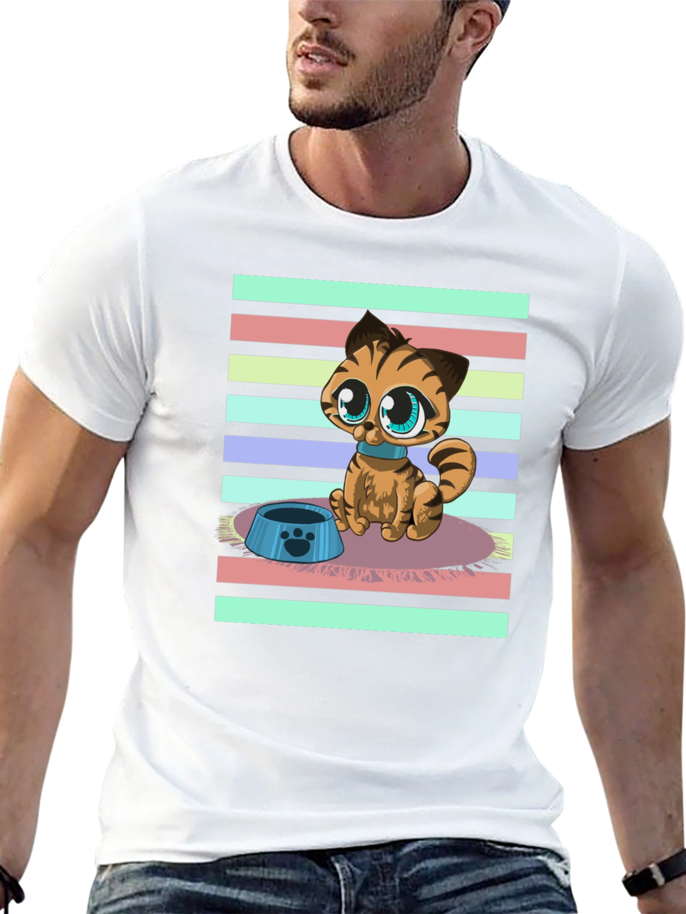 Cute Cartoon Cat Graphic T-Shirt