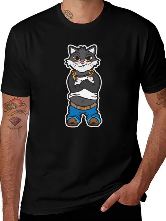 Cool Cat Cartoon Graphic Black T-Shirt