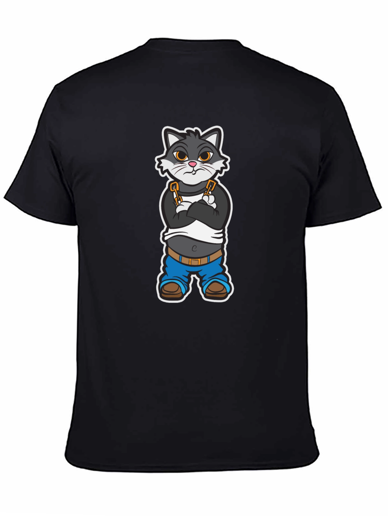 Cool Cat Cartoon Graphic Black T-Shirt