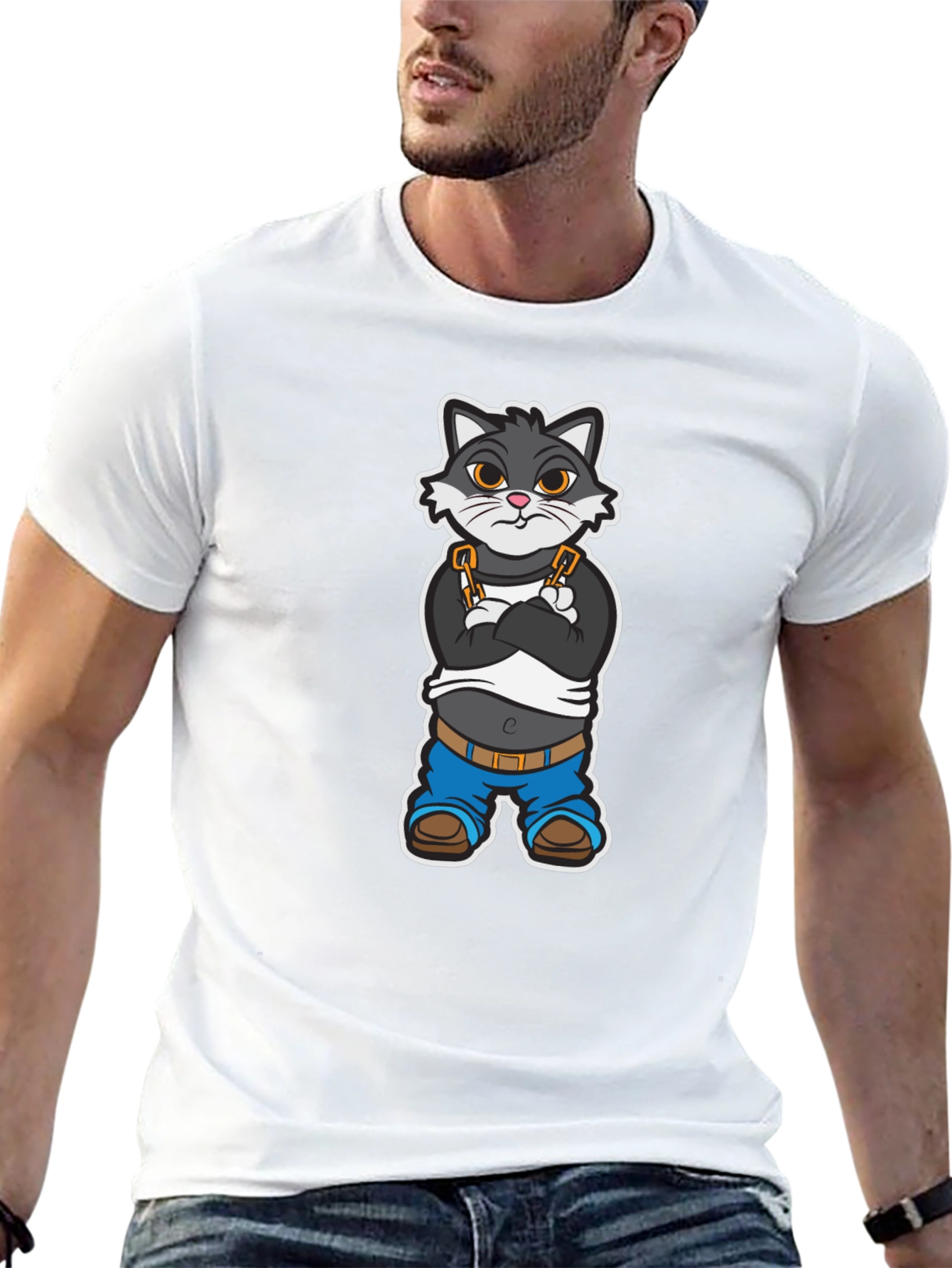 Cool Cat Cartoon Graphic Black T-Shirt