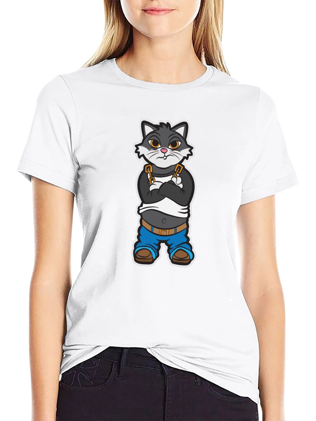 Cool Cat Cartoon Graphic Black T-Shirt