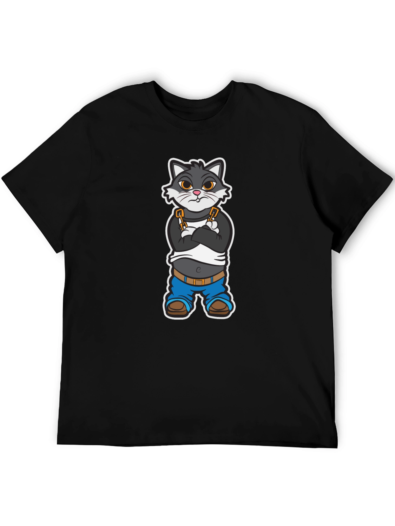 Cool Cat Cartoon Graphic Black T-Shirt