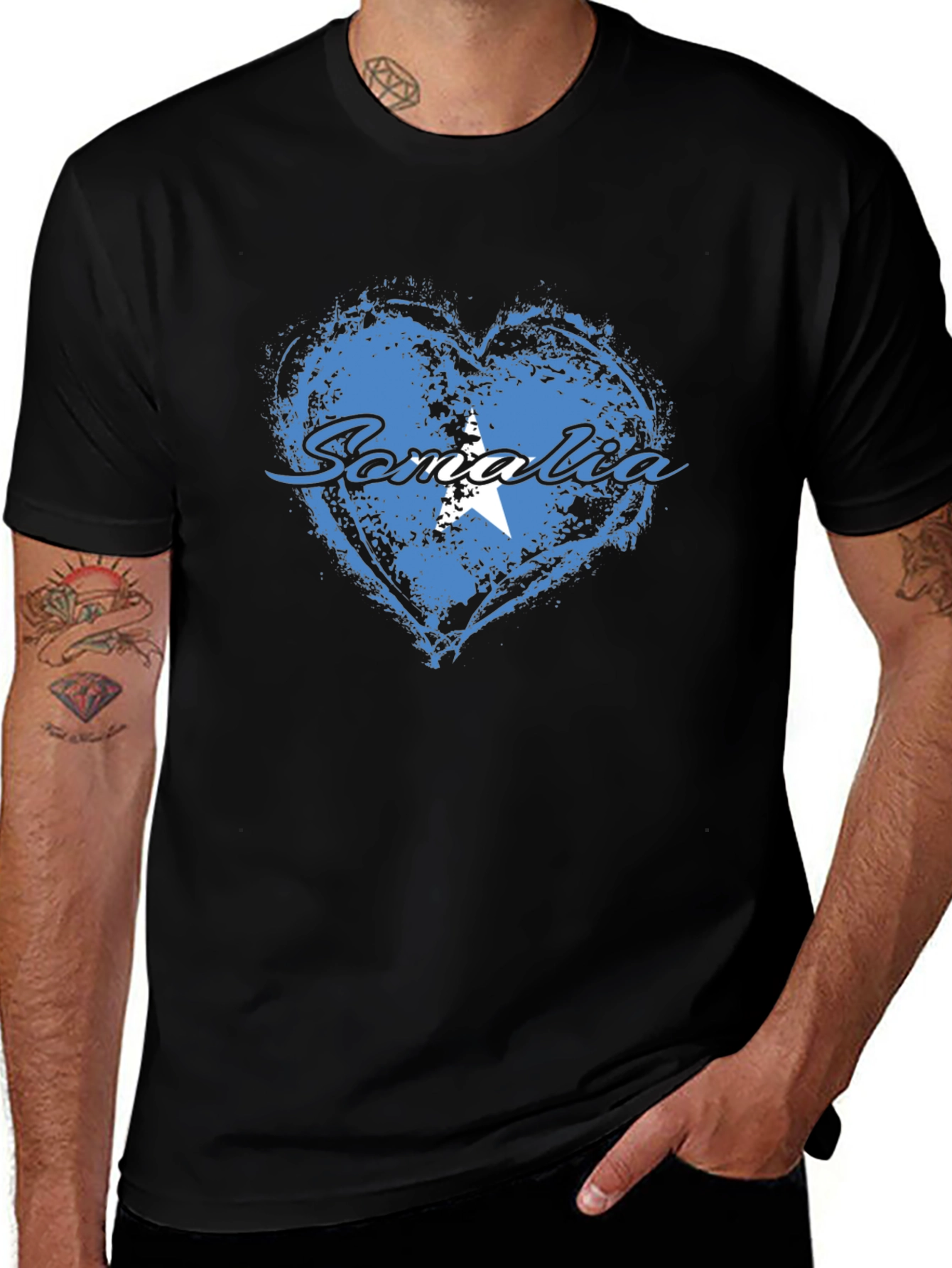 Somalia Flag Heart T-Shirt - Black