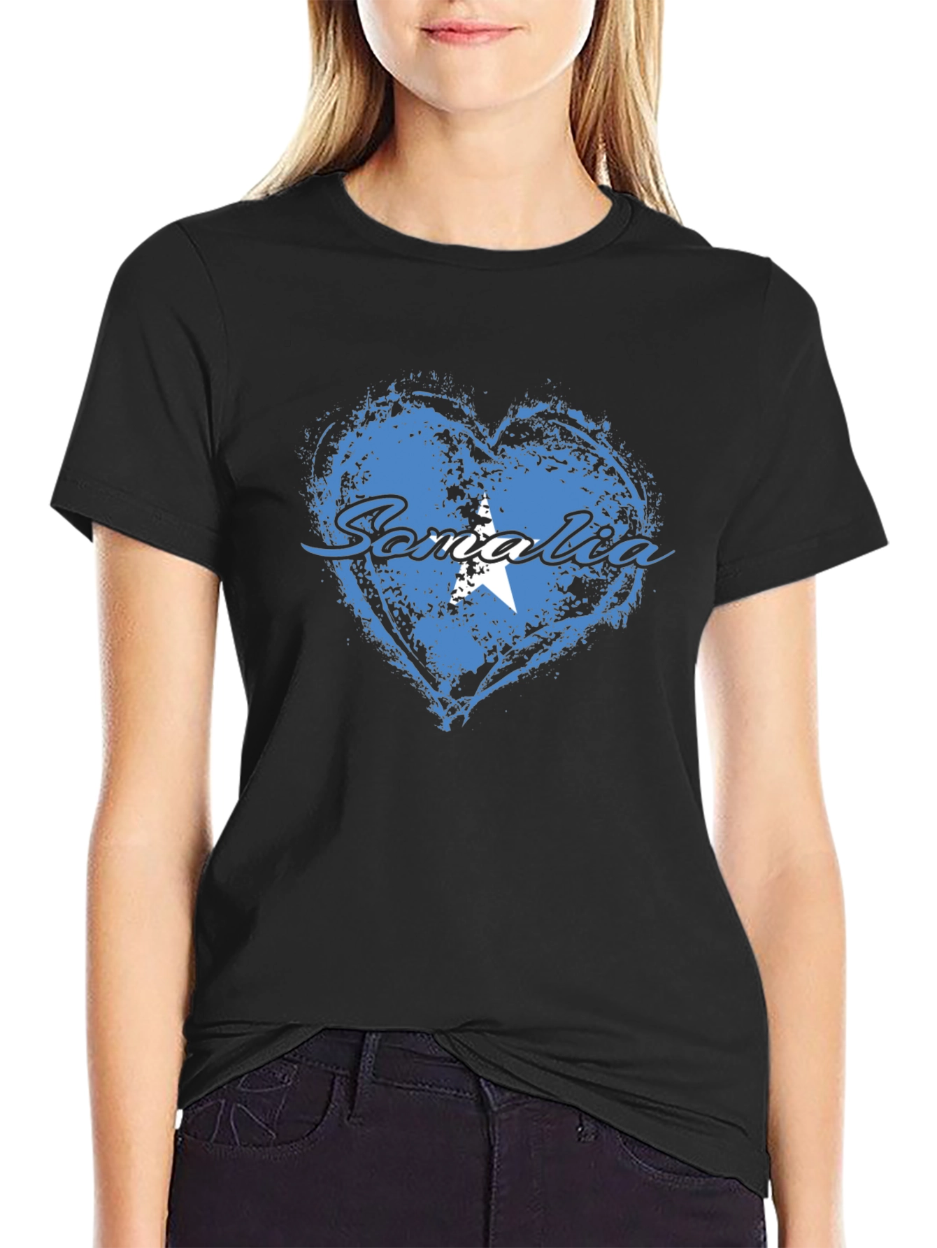 Somalia Flag Heart T-Shirt - Black