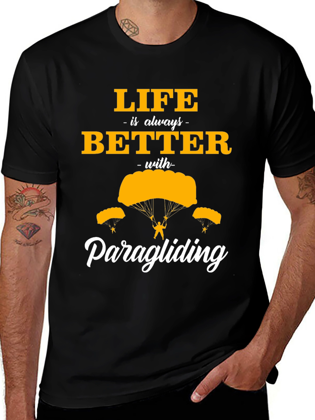 Life is Better Paragliding Black T-Shirt