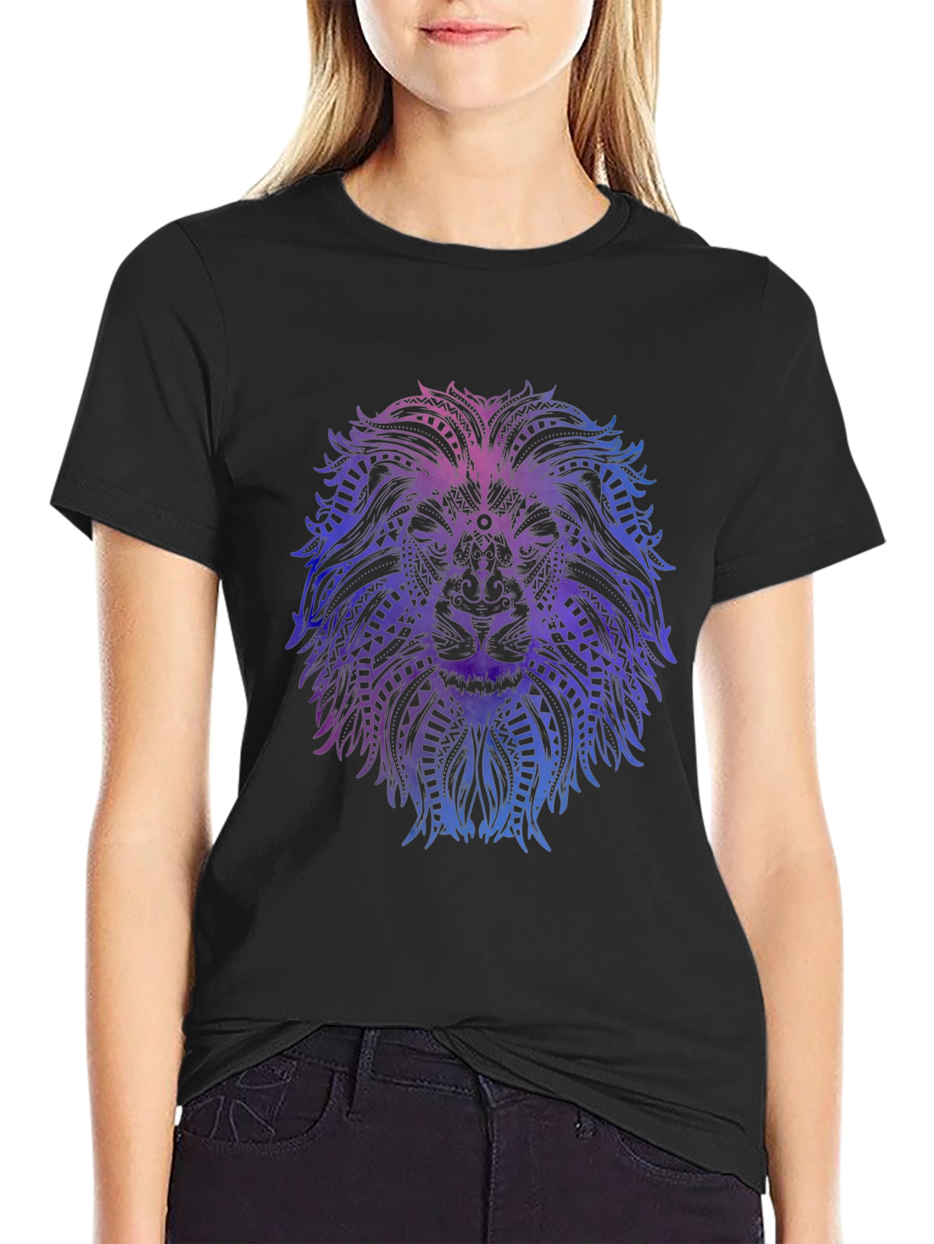 Lion Mandala Graphic Tee - Stylish Mens Black T-Shirt