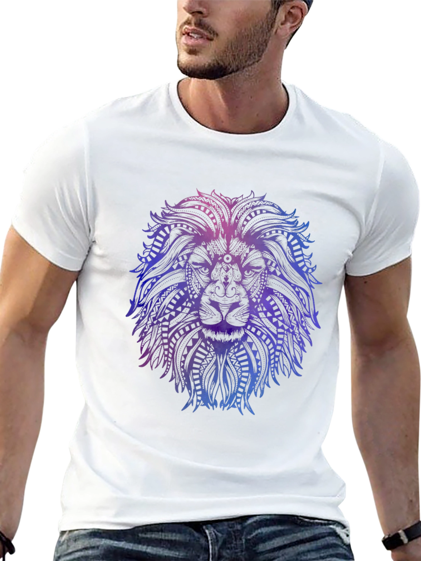 Lion Mandala Graphic Tee - Stylish Mens Black T-Shirt