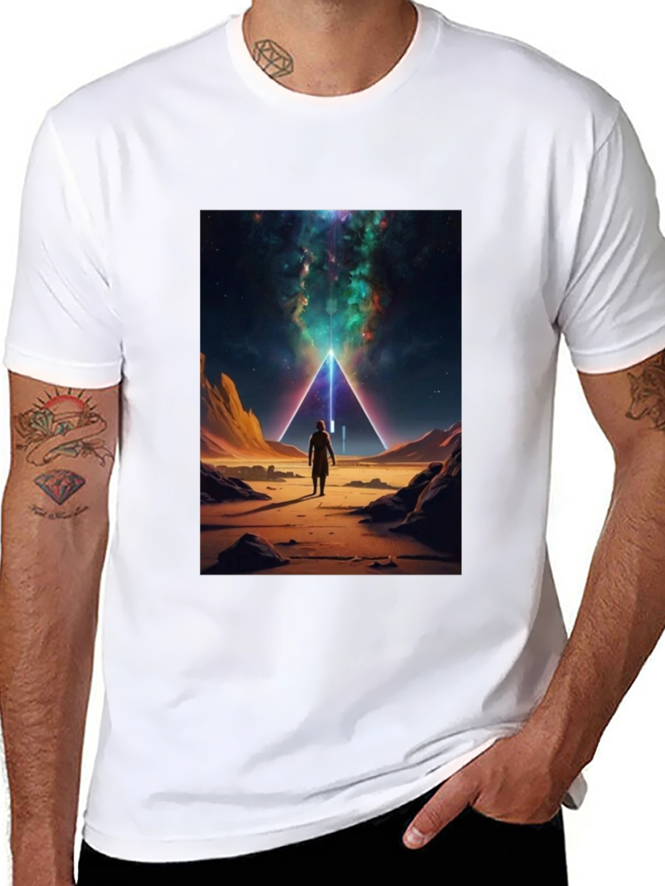 Cosmic Pyramid Graphic Tee - Black Cotton Comfort