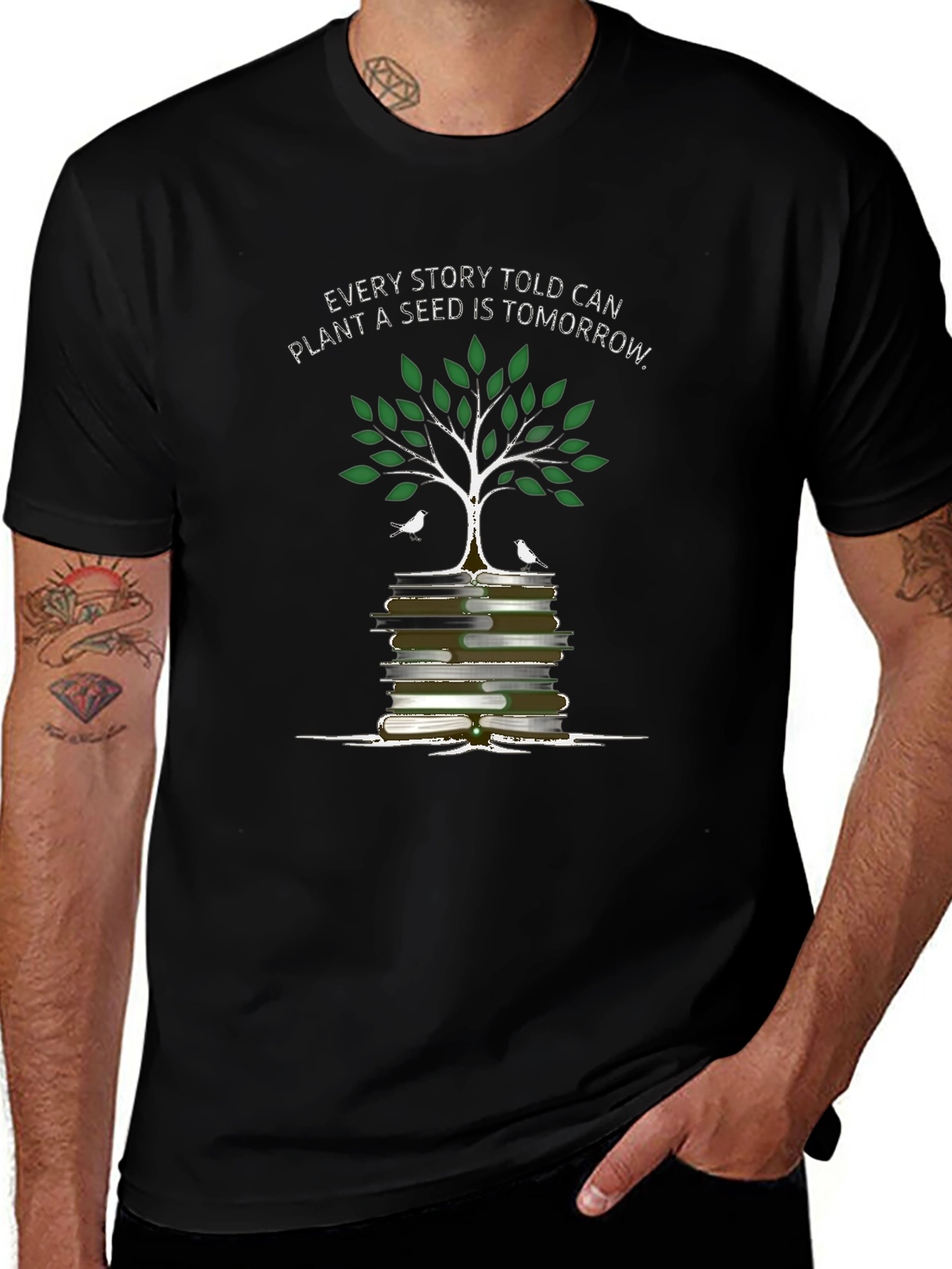 Story Seed T-Shirt: Books & Tree Graphic Tee