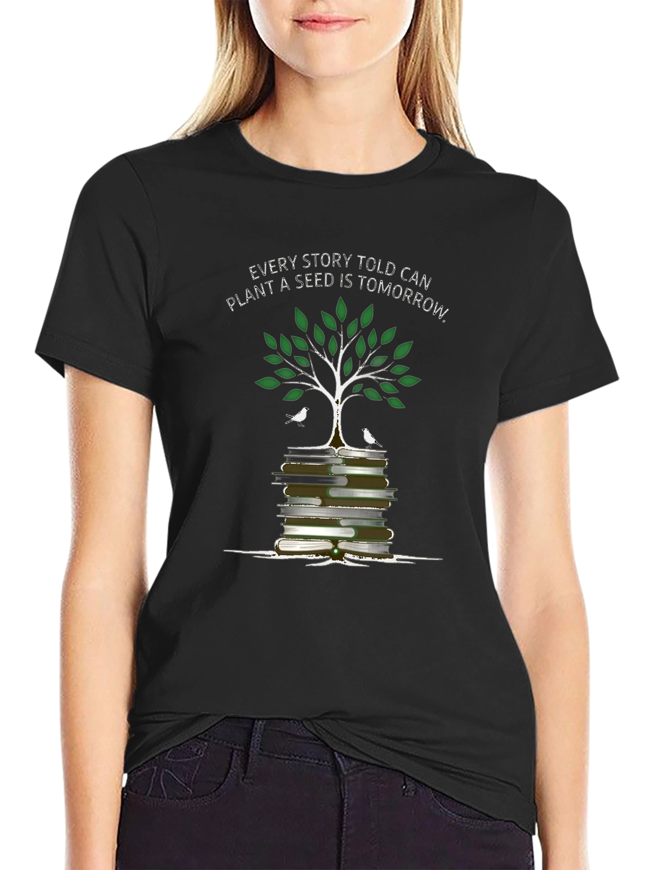Story Seed T-Shirt: Books & Tree Graphic Tee