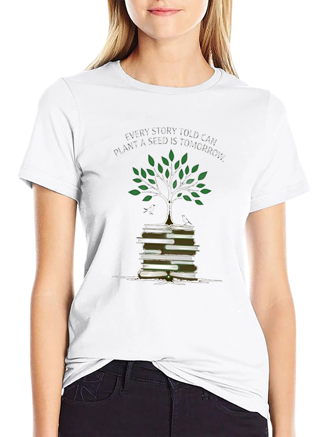 Story Seed T-Shirt: Books & Tree Graphic Tee