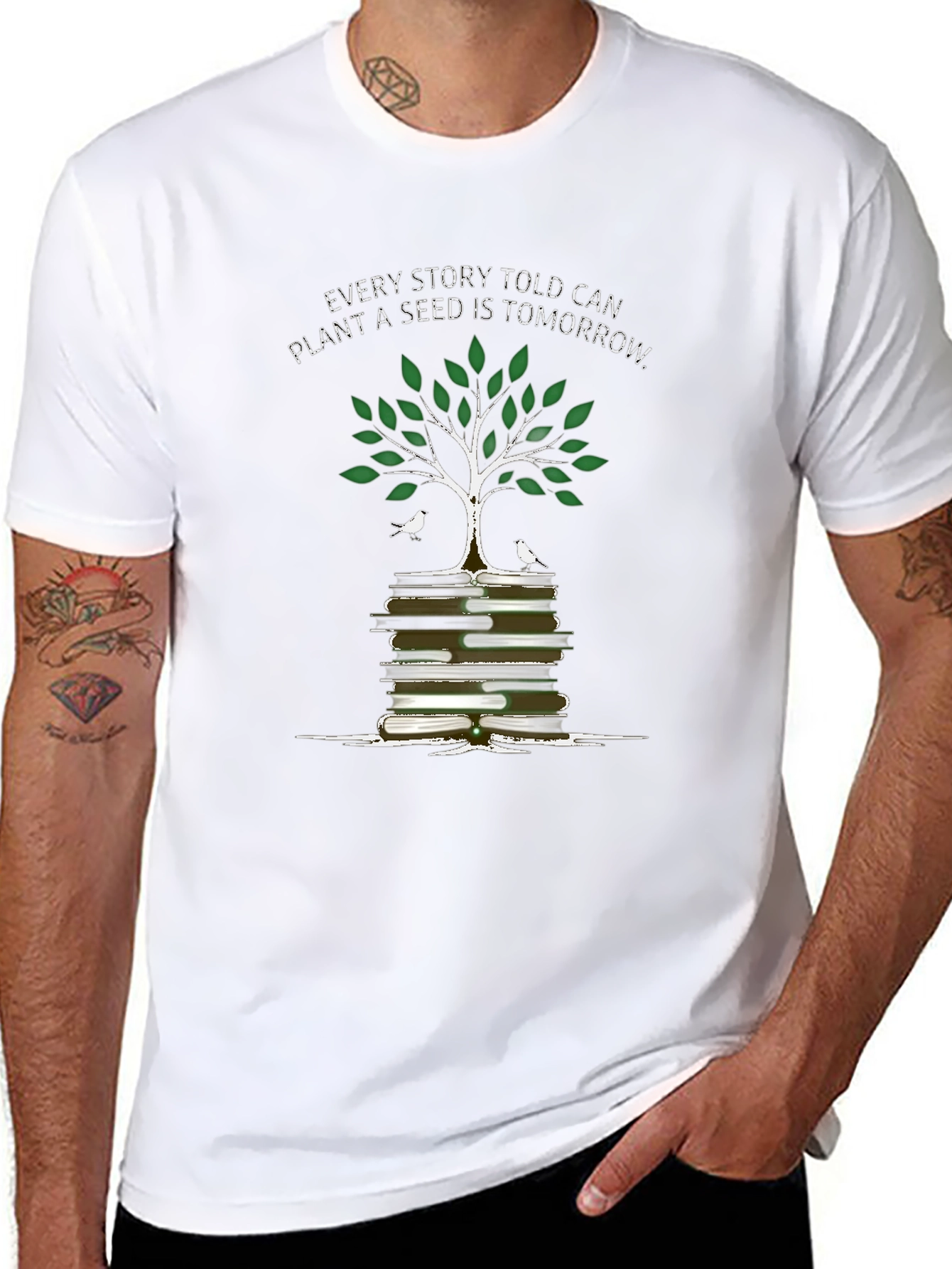 Story Seed T-Shirt: Books & Tree Graphic Tee