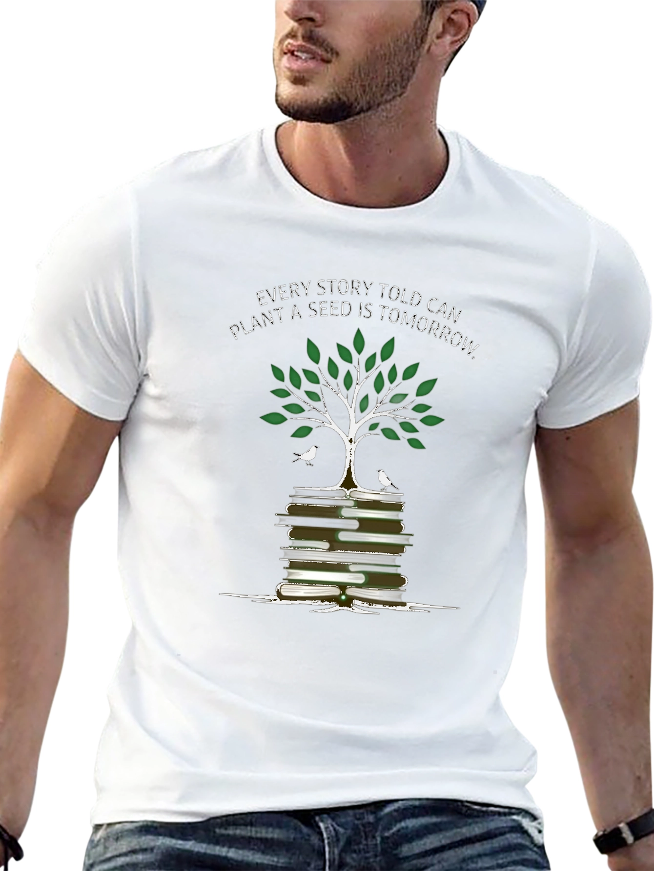 Story Seed T-Shirt: Books & Tree Graphic Tee