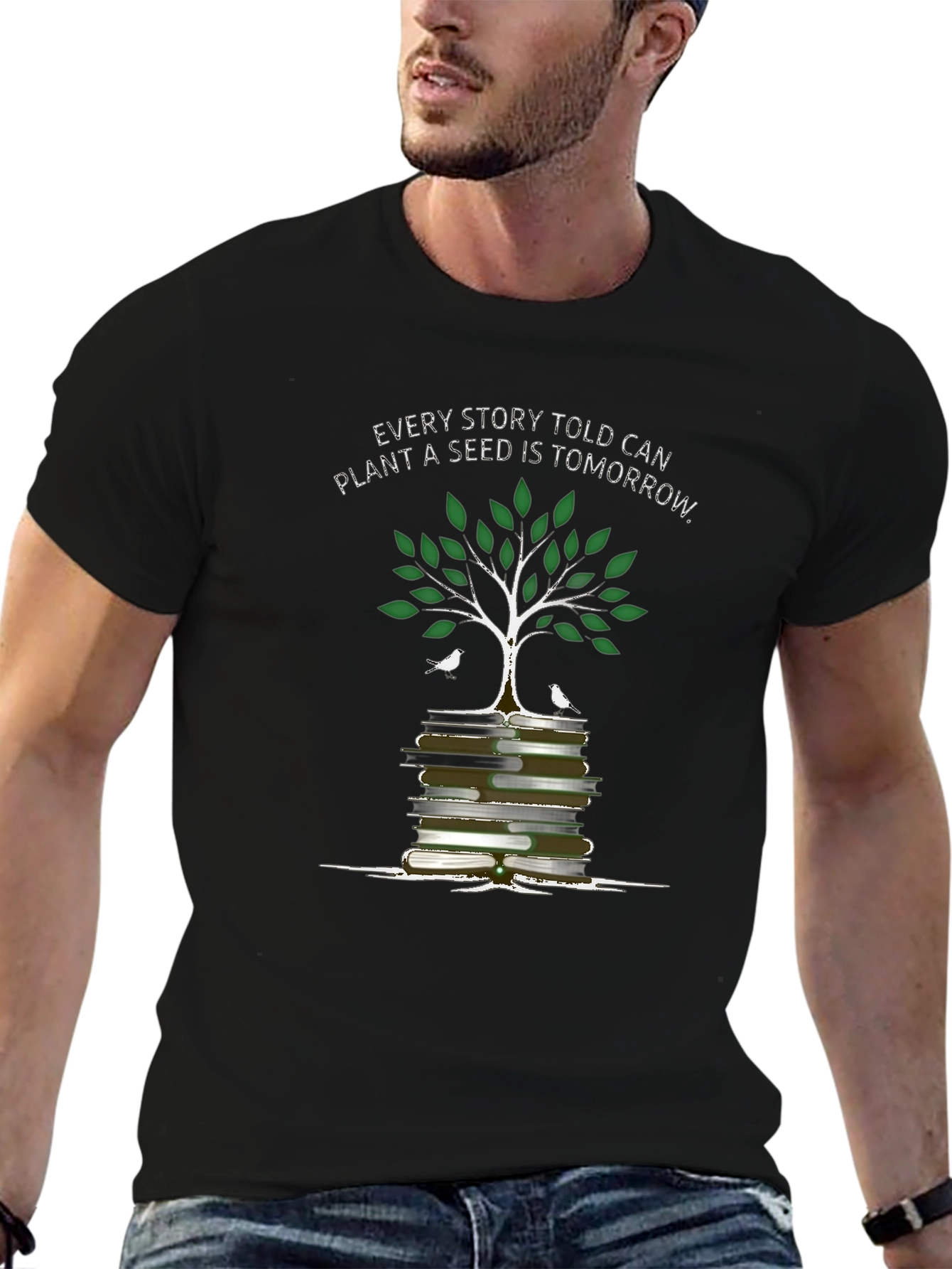 Story Seed T-Shirt: Books & Tree Graphic Tee