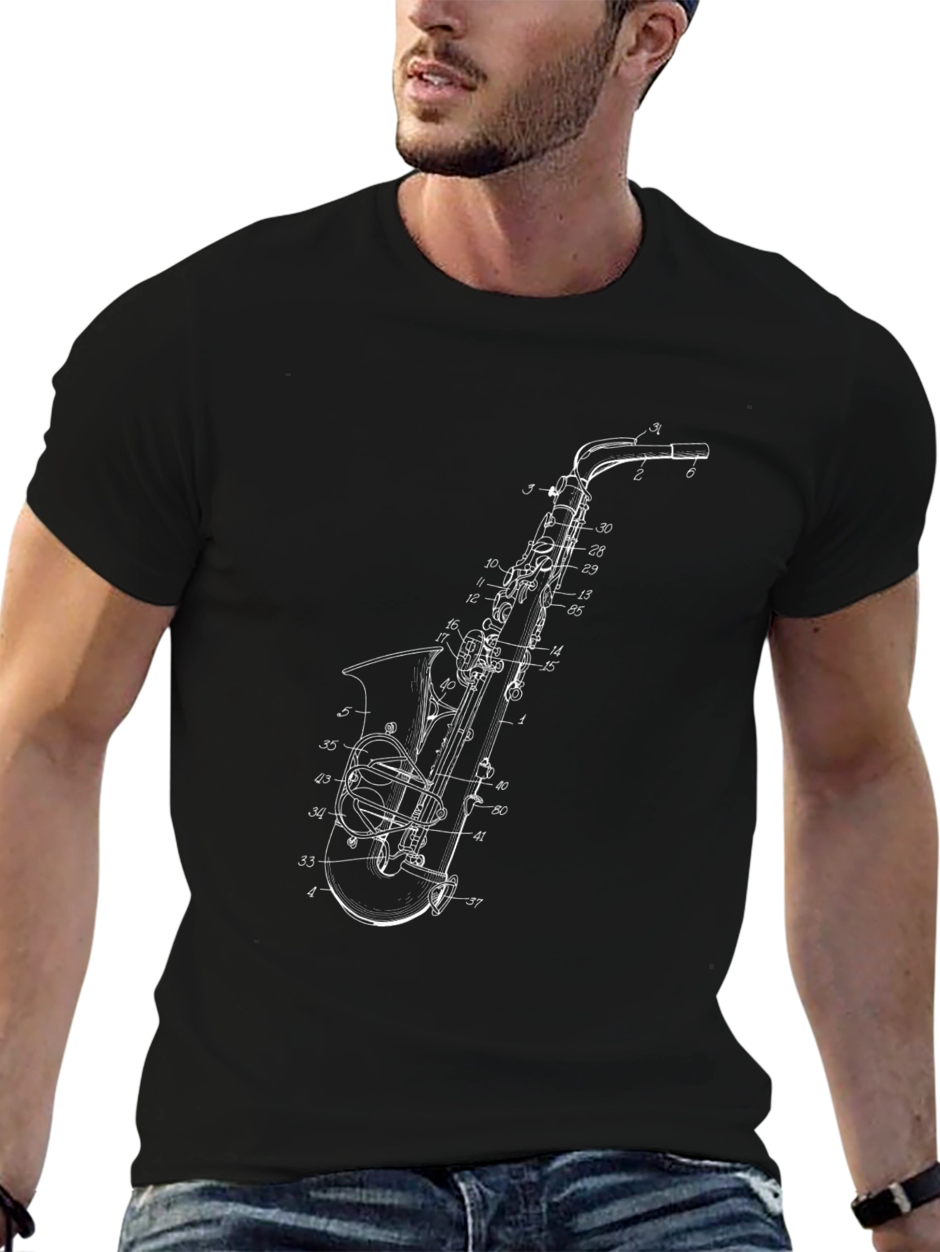 Saxophone Blueprint Graphic T-Shirt