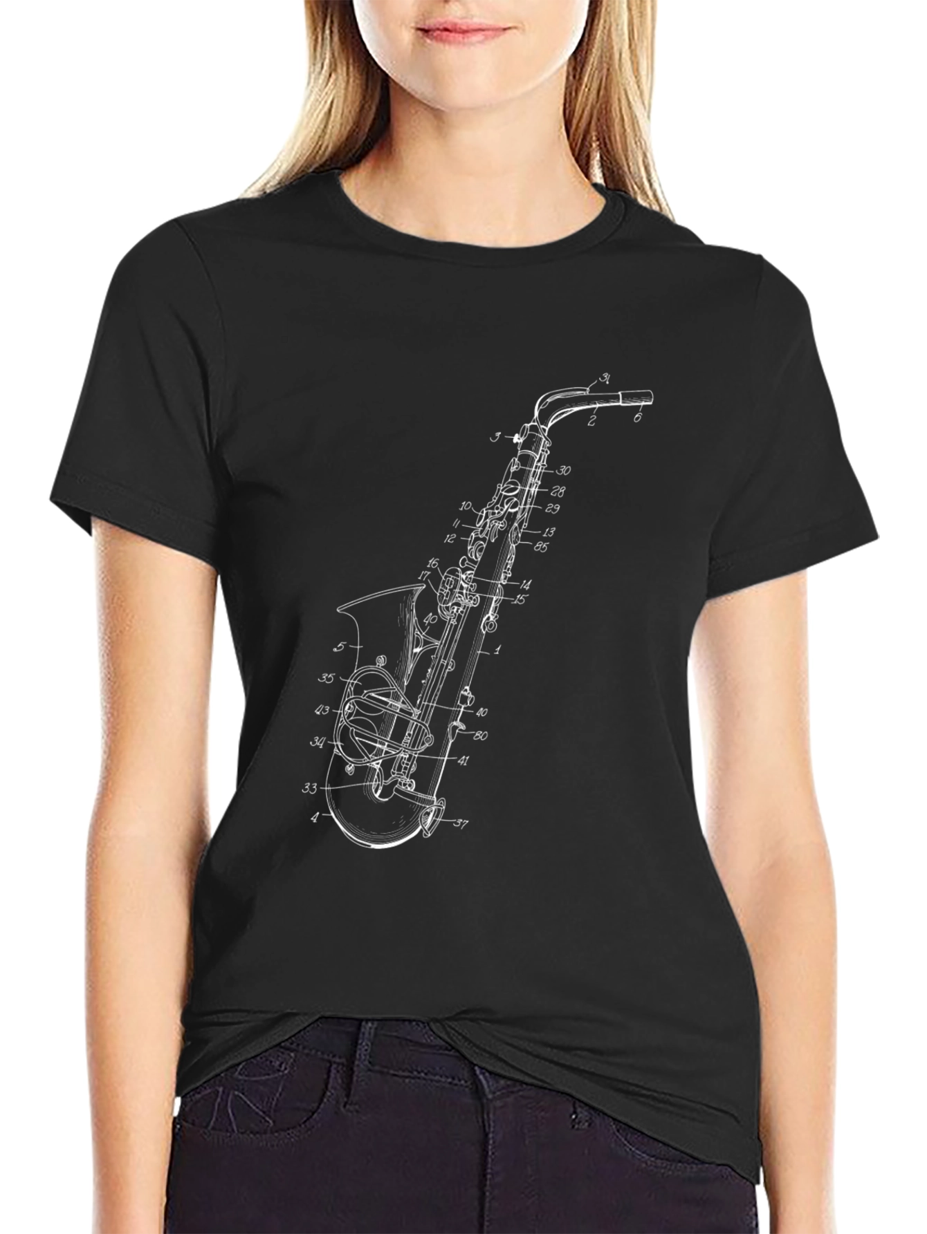 Saxophone Blueprint Graphic T-Shirt