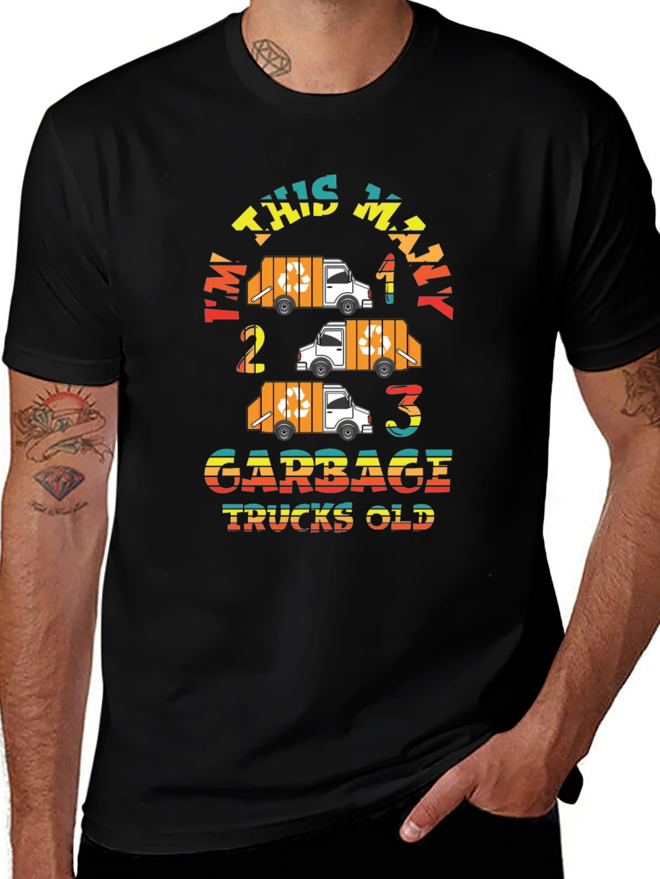 Im This Many Garbage Trucks Old Black Graphic Tee
