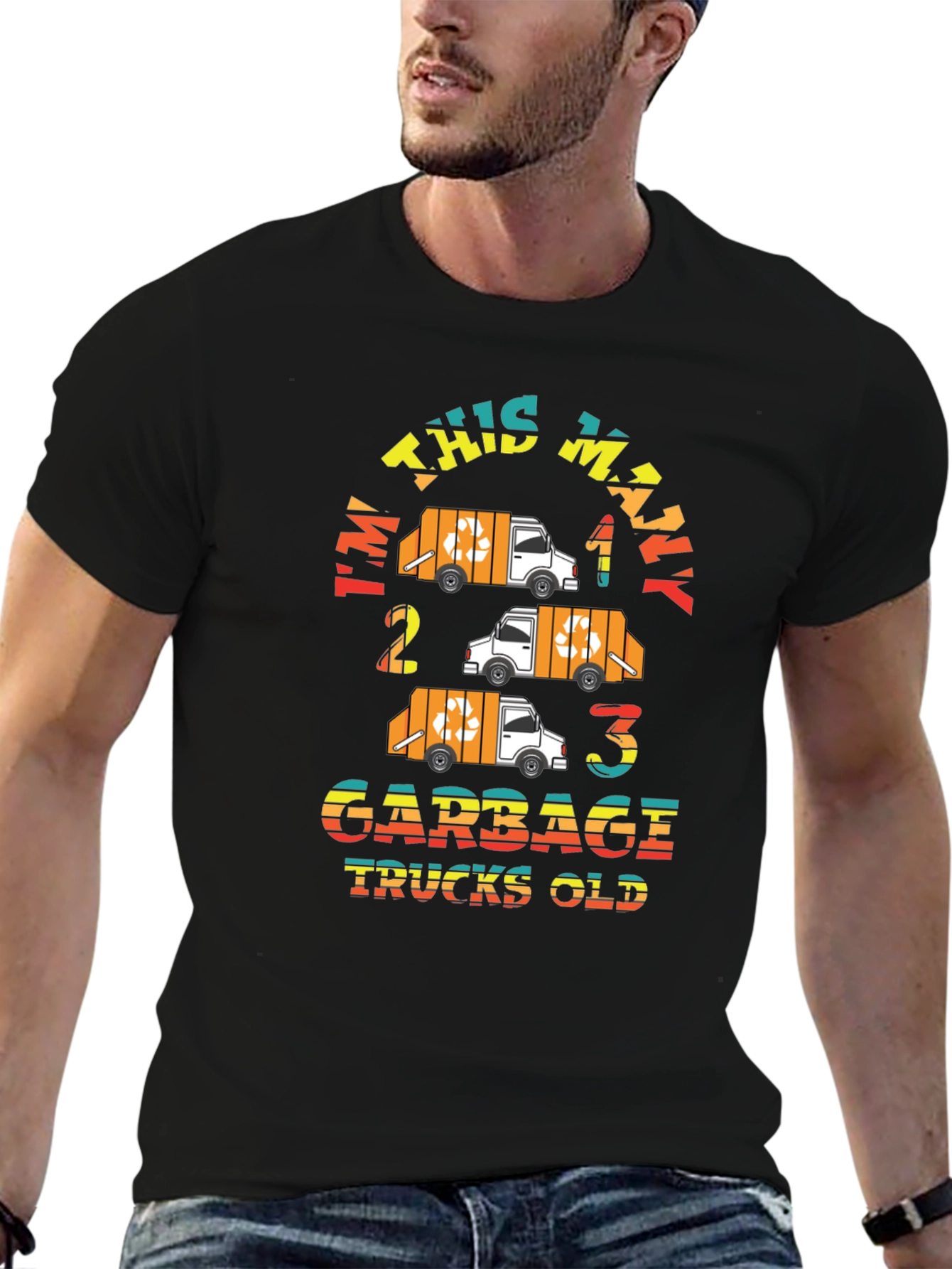 Im This Many Garbage Trucks Old Black Graphic Tee
