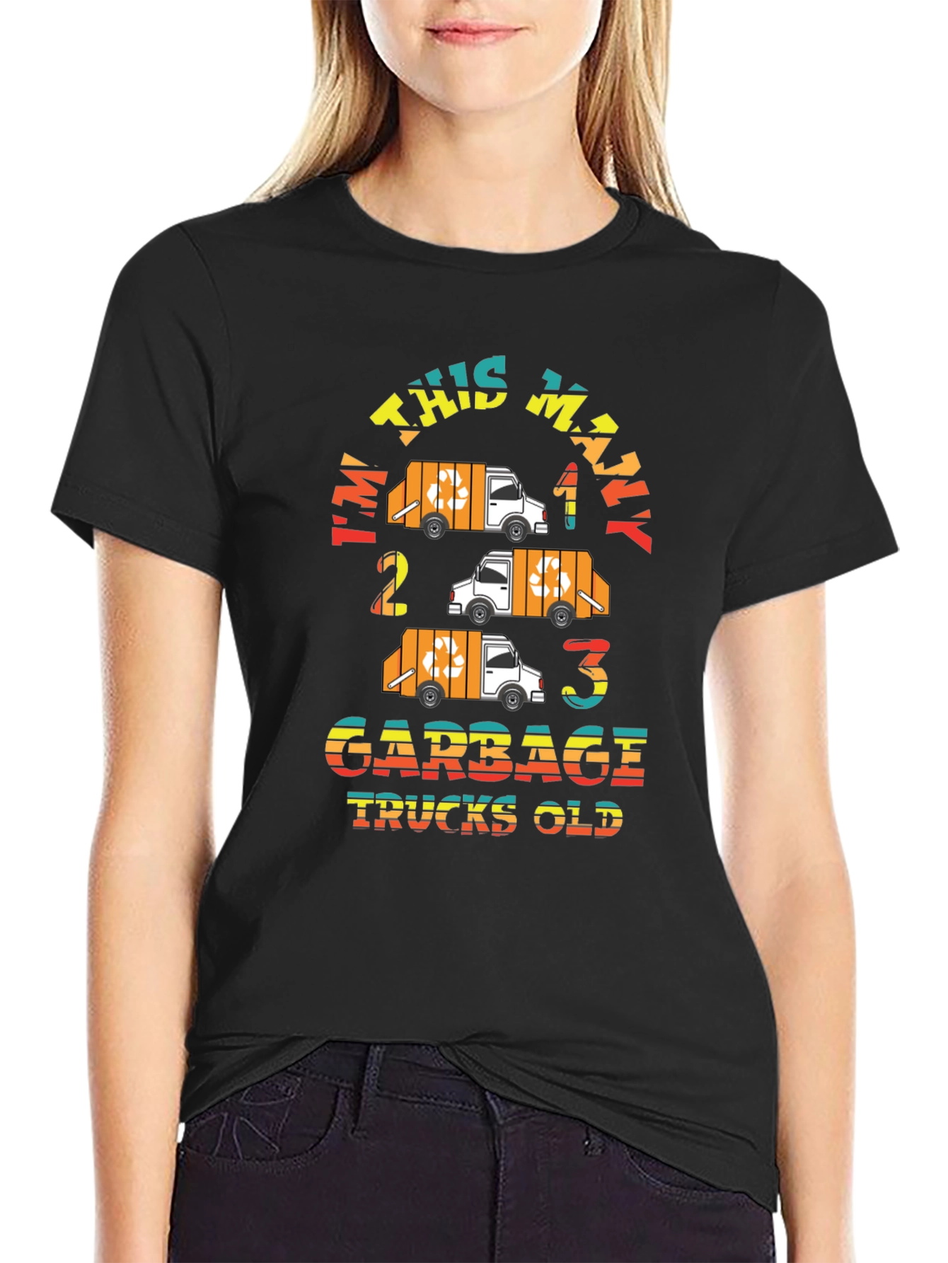 Im This Many Garbage Trucks Old Black Graphic Tee