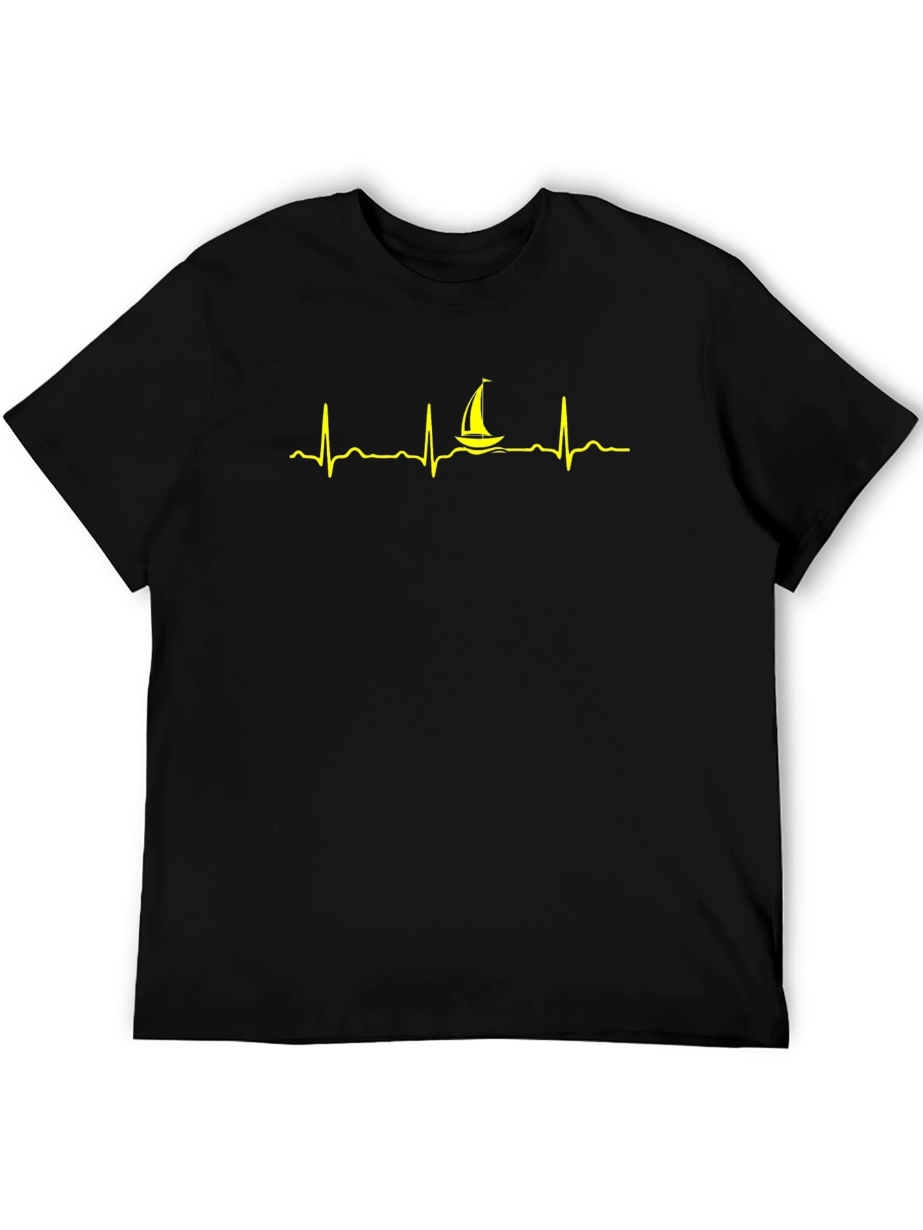 Sailboat Heartbeat Graphic Tee - Black Cotton T-Shirt