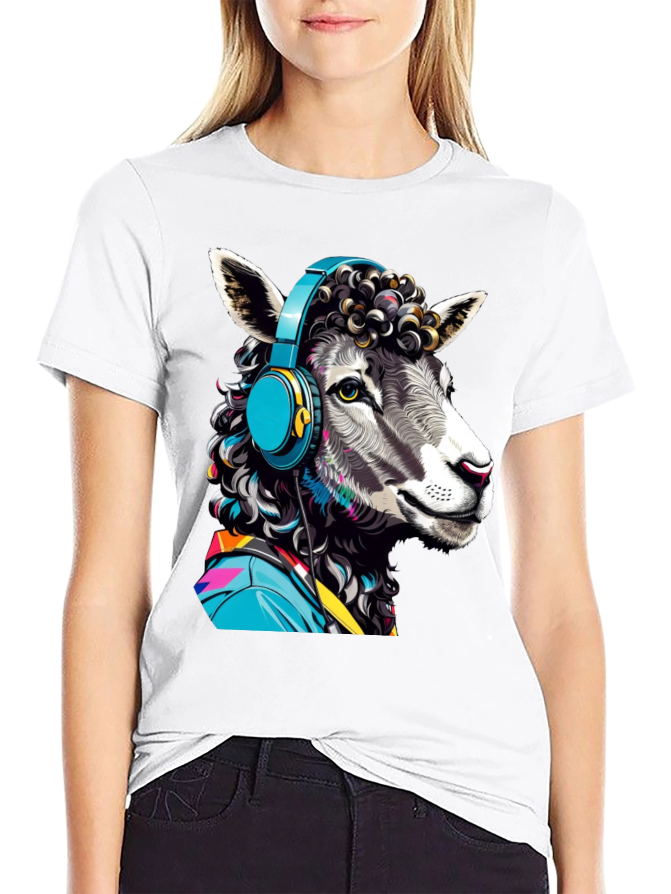 Sheep with Headphones Graphic Tee - Quirky Animal Design