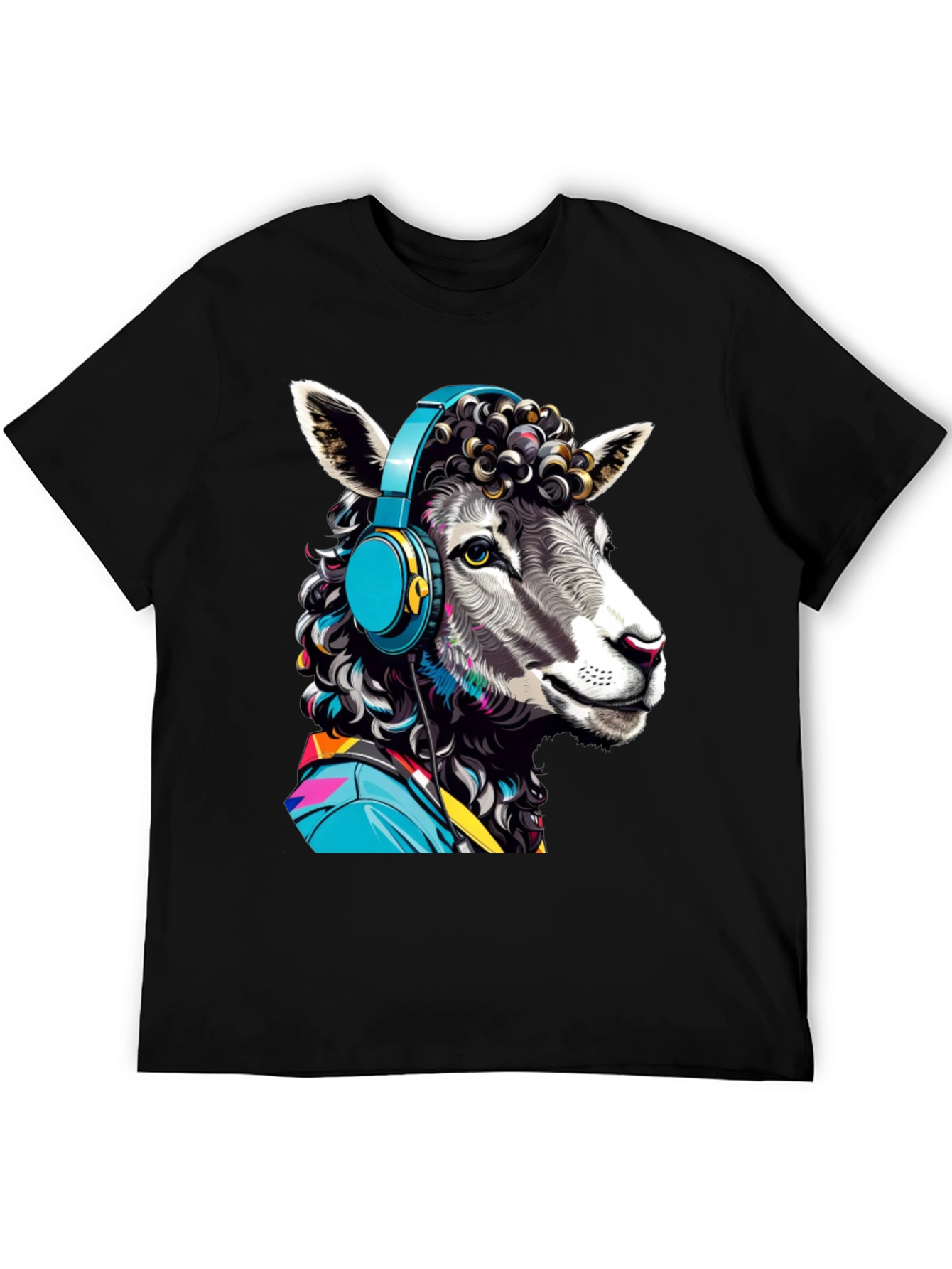Sheep with Headphones Graphic Tee - Quirky Animal Design