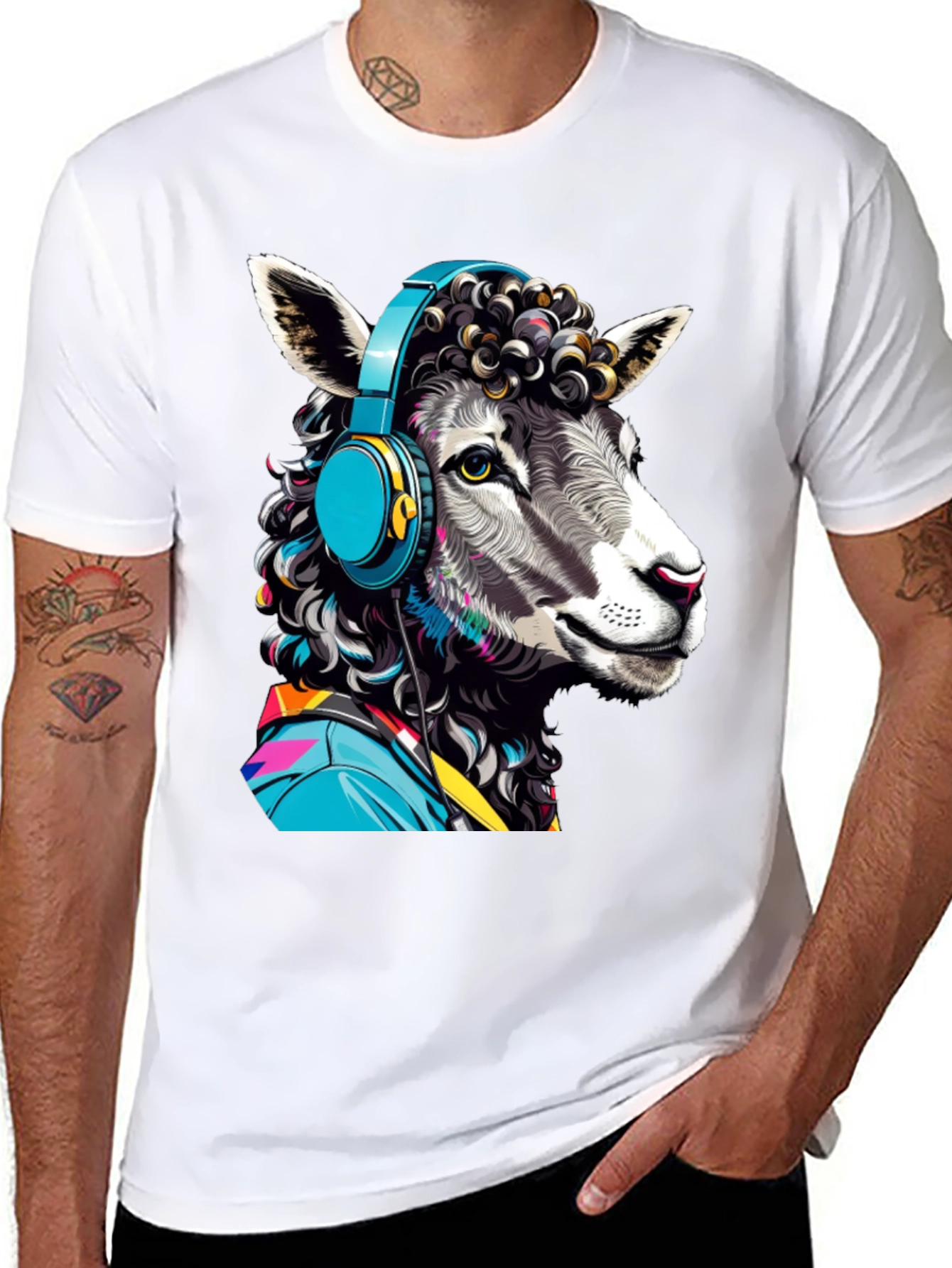 Sheep with Headphones Graphic Tee - Quirky Animal Design